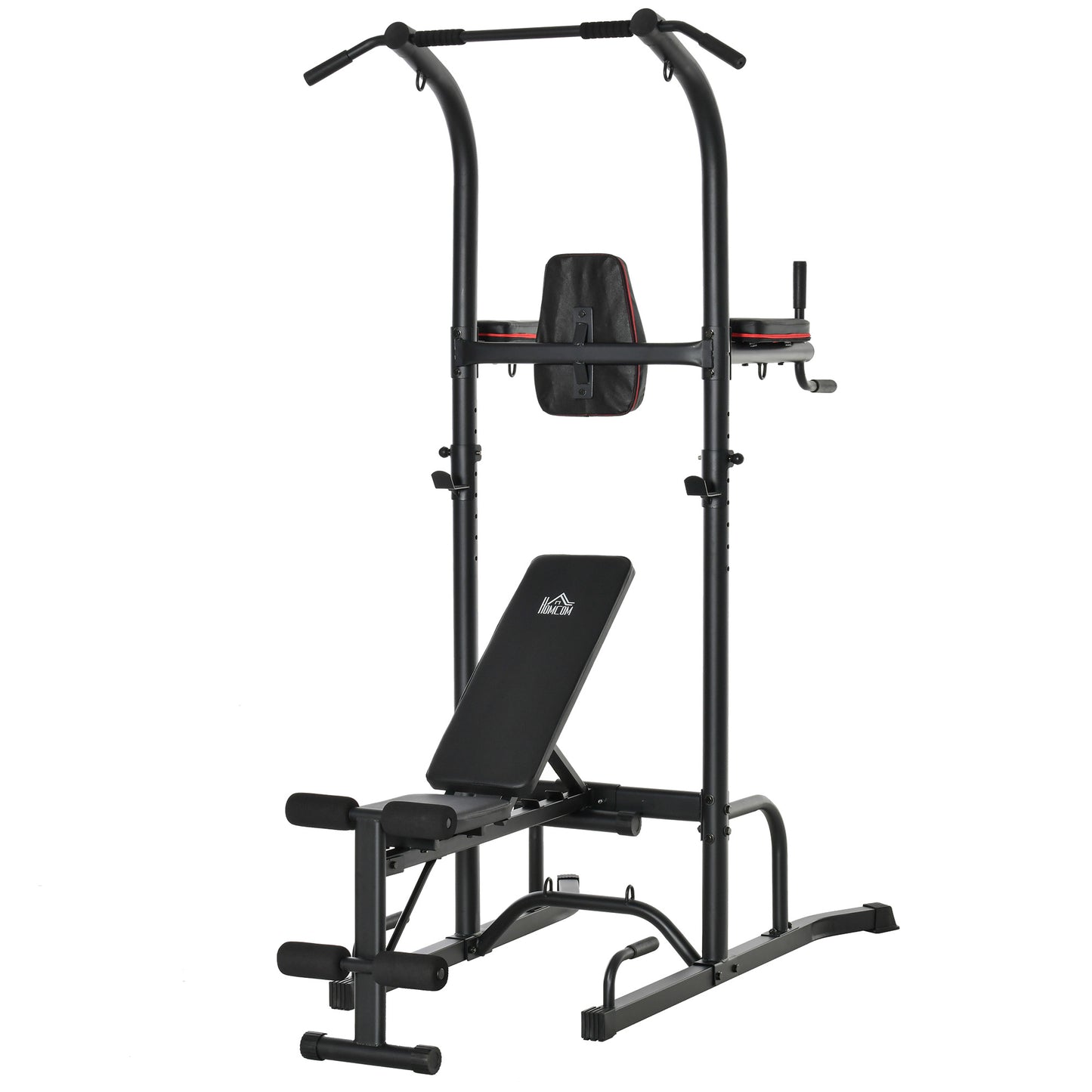 Multi-Function Training Stand Power Tower Station Gym Workout Equipment with Sit Up Bench, Pull Up Bar, Black