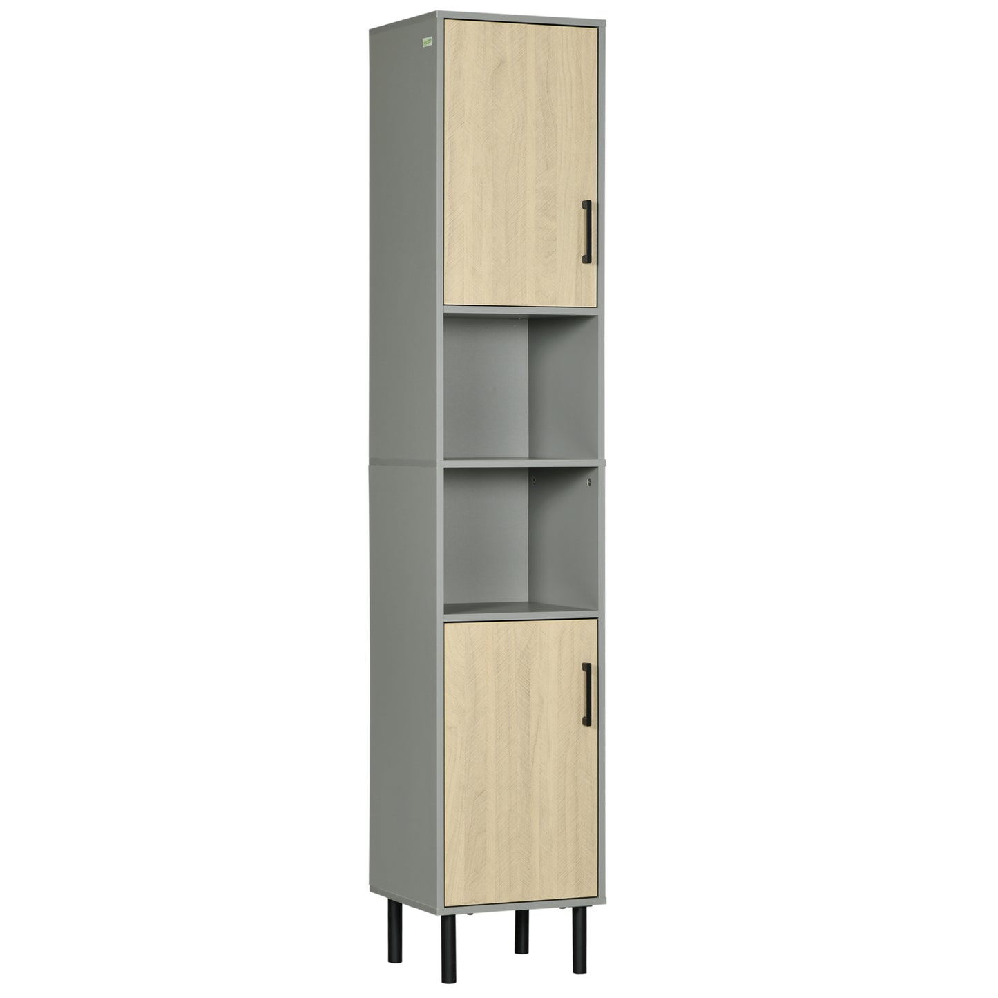 kleankin Tall Bathroom Storage, Linen Tower, Bathroom Cabinet with Doors, Shelves for Living Room Kitchen, 12.4"x11.8"x65"