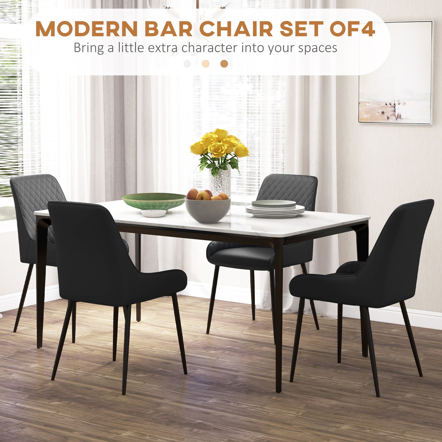 Modern Dining Chairs Set of 4, PU Leather with Metal Legs