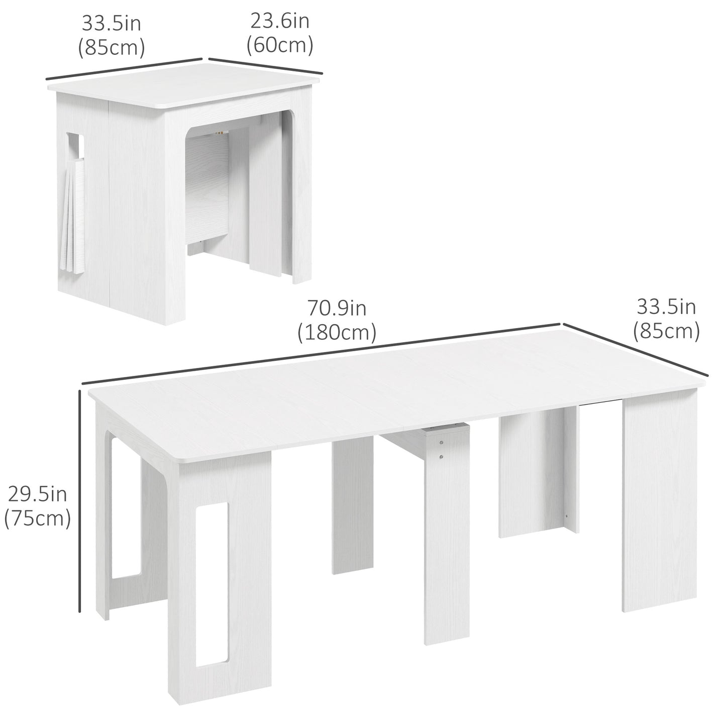 Foldable Table, Extendable Dining Table, Kitchen Table for Small Spaces, Seats up to 6 People, White