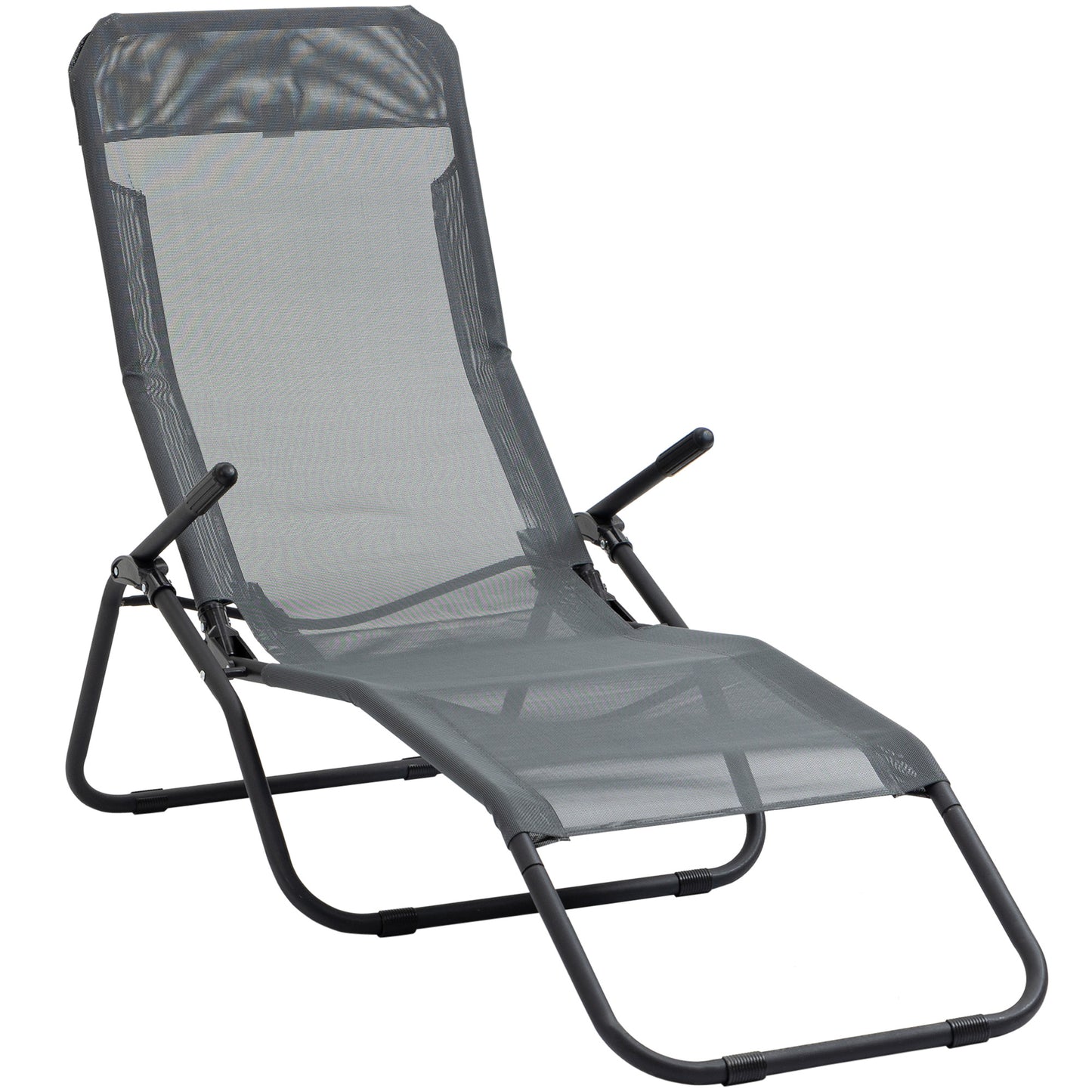 Foldable Patio Lounge Chair, Outdoor Beach Lounger with Breathable Mesh Fabric, Zero Gravity Chair with Rocking Function, Footrests, and Armrests, for Garden, Pool, Grey