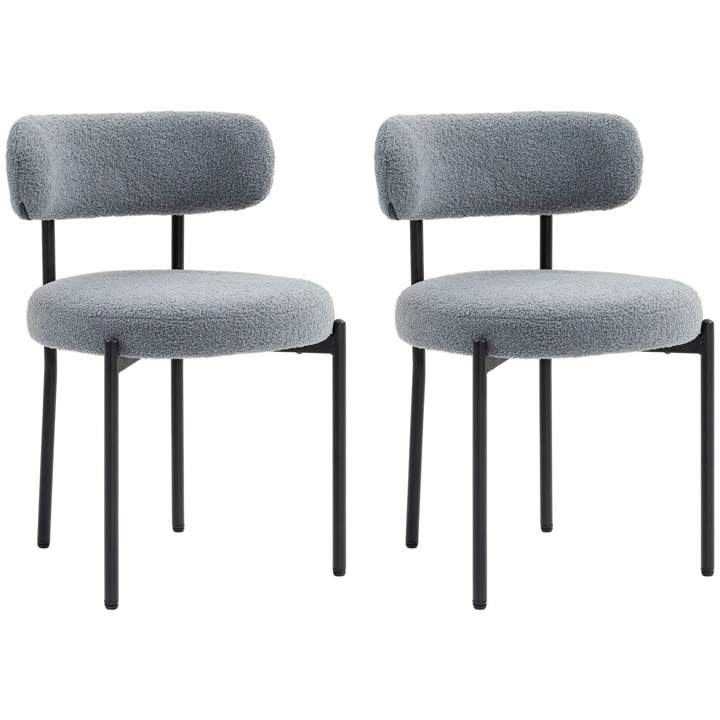 SET OF 2 Modern Dining Chairs w/ Berber Fleece Upholstery and Steel Legs , Grey