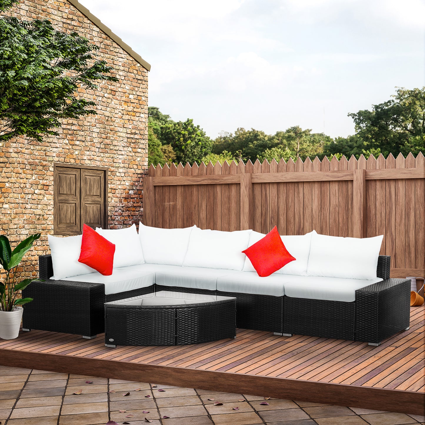 Outsunny 6 Piece Outdoor Wicker Furniture Set Patio Cushioned Rattan Sofa Chiars Table