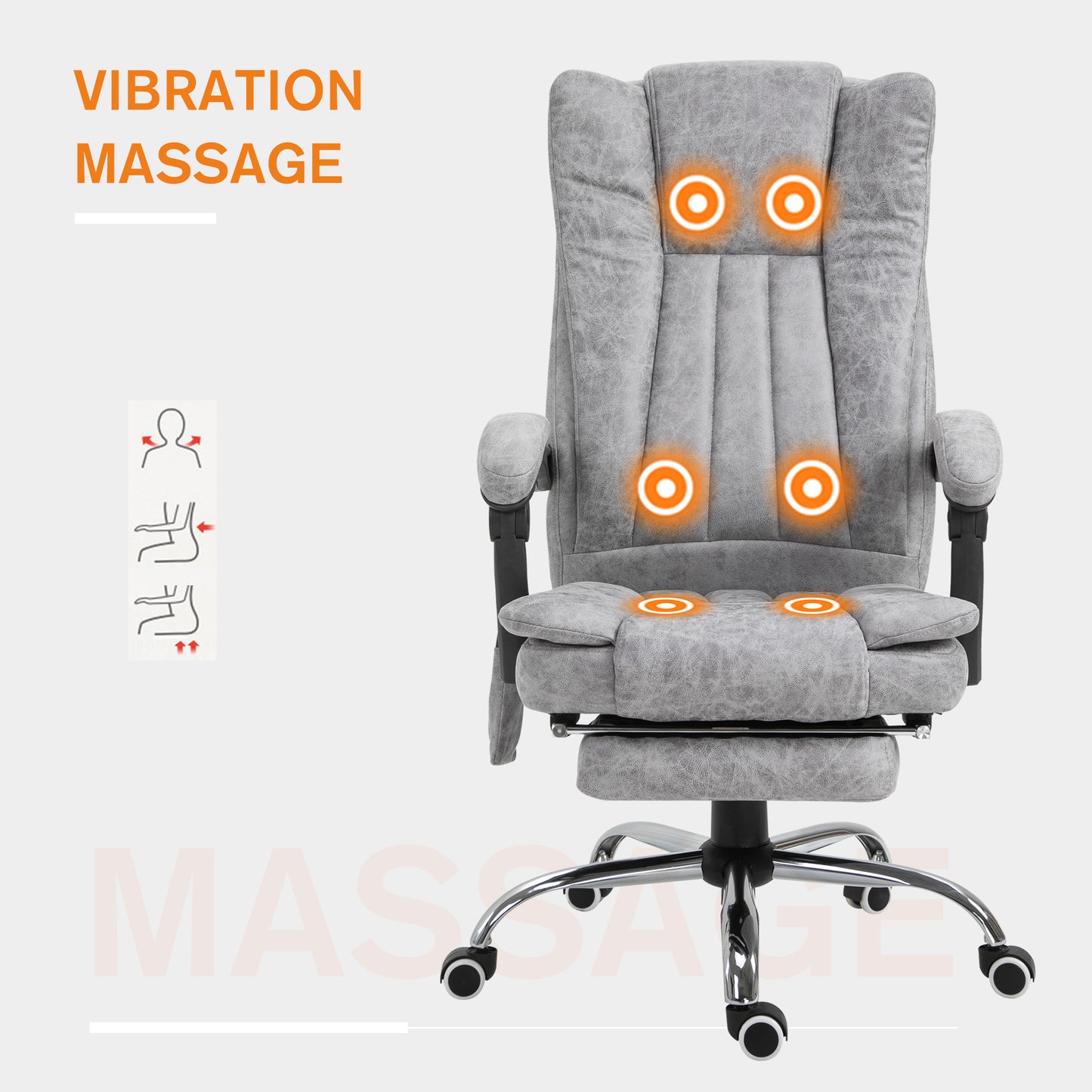 Office Chair 6-point Vibration Massage Chair Micro Fiber Recliner with Retractable Footrest Grey