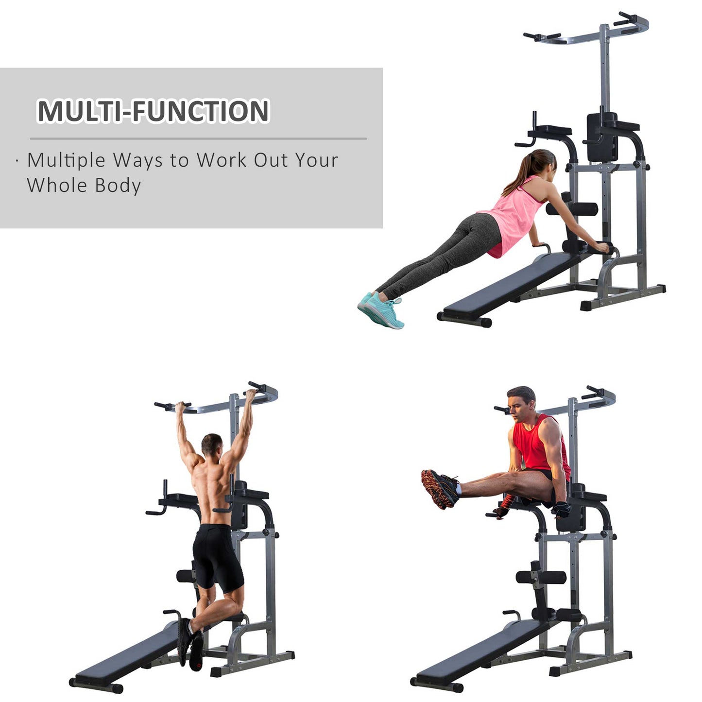 Multi-function Power Tower with Dip Station, Sit-up Bench, Pullup Bar, Push up Station, Combo Exercise Home Gym Fitness Equipment