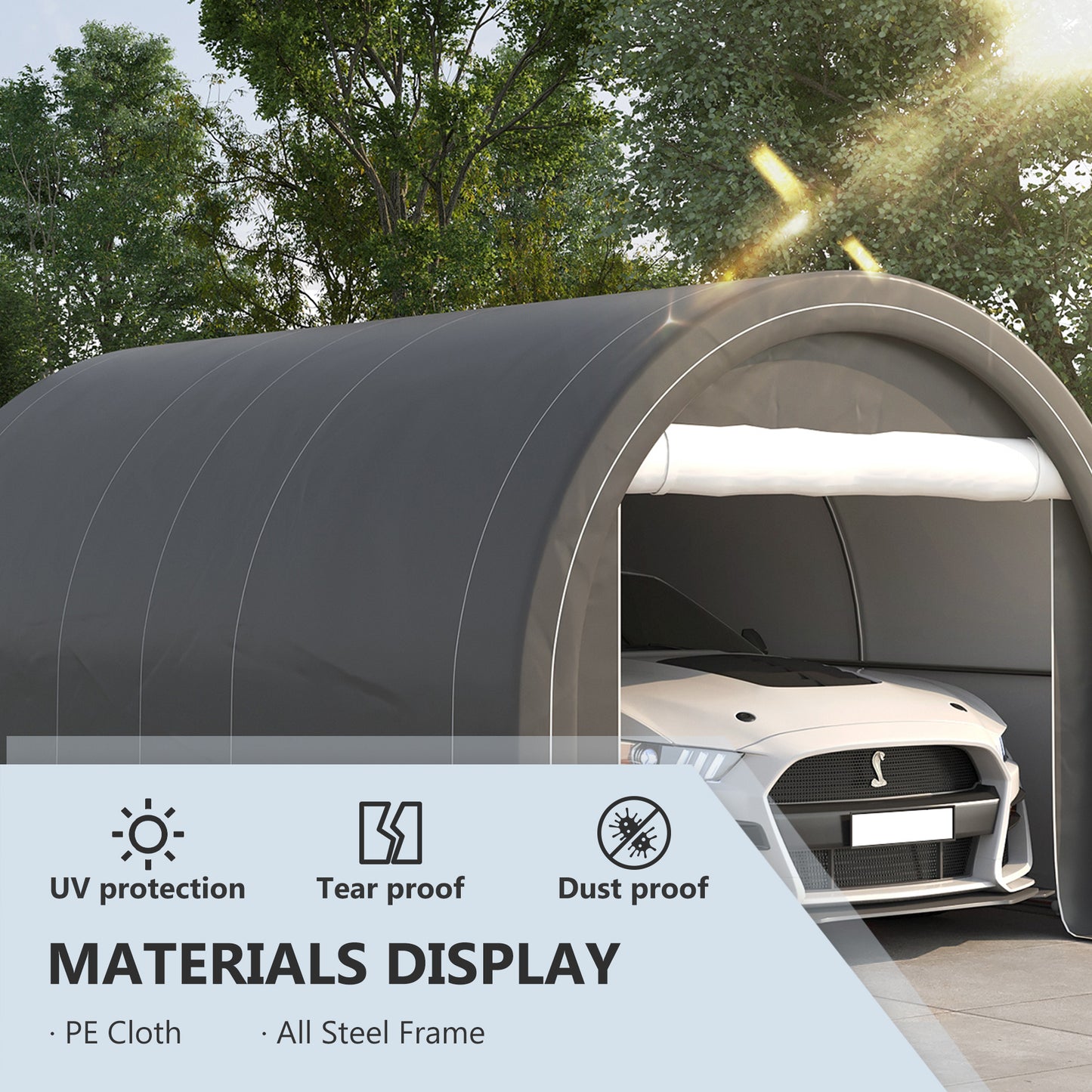 16' x 10' Carport, Heavy Duty Portable Garage / Storage Tent with Large Zippered Door, Anti-UV PE Canopy Cover for Car, Truck, Boat, Motorcycle, Bike, Garden Tools, Gray