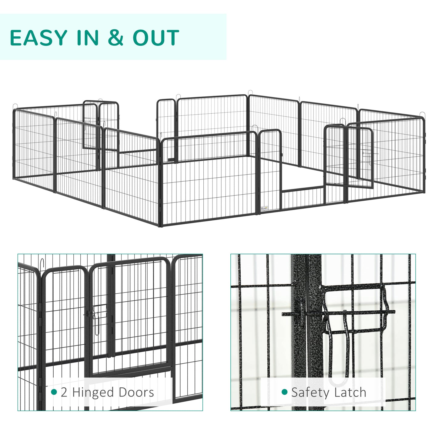 Dog Pen with Gate, 12 Metal Panels Puppy Playpen, Portable Dog Fence Outdoor Indoor, 24"H