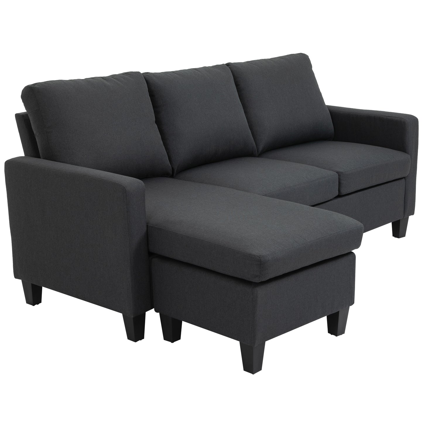 L Shape Sofa, Modern Sectional Couch with Reversible Ottoman, Convertible Corner Sofa for Living Room, Dark Grey