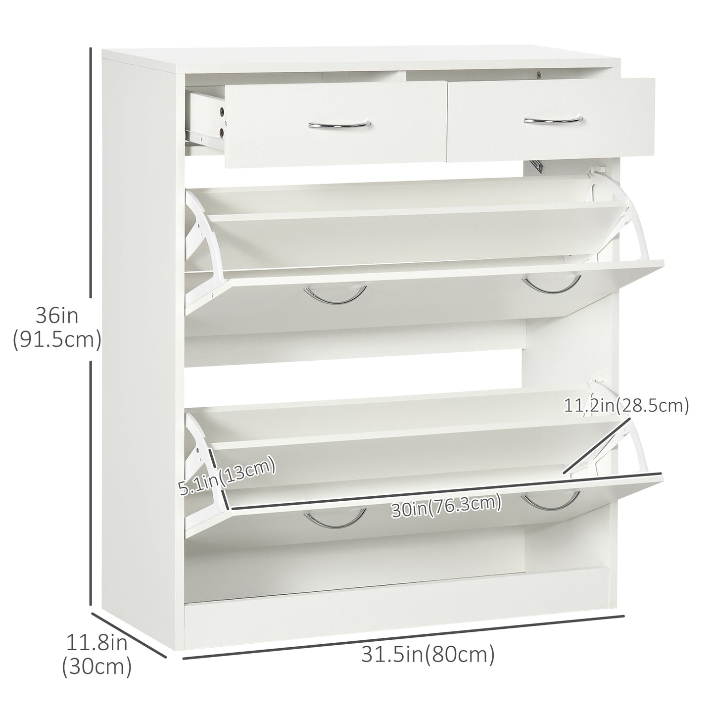 Narrow Shoe Storage with 2 Flip Drawers and Adjustable Shelves Shoe Cabinet Organizer for 12 Pairs of Shoes, White