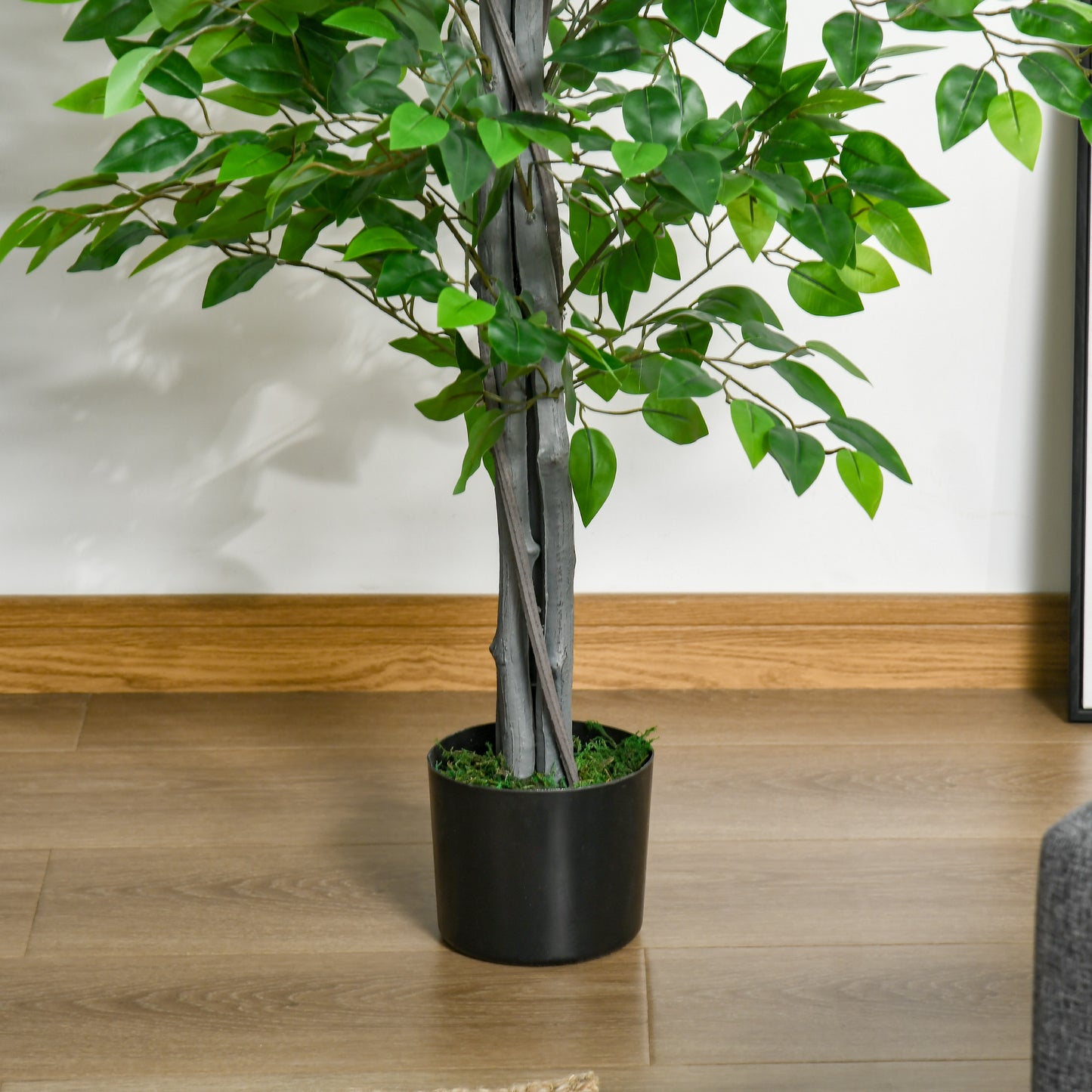 4.5ft Ficus Artificial Plant with Realistic Leaves, Potted Fake Tree for Home Office Indoor Outdoor Decor, Green