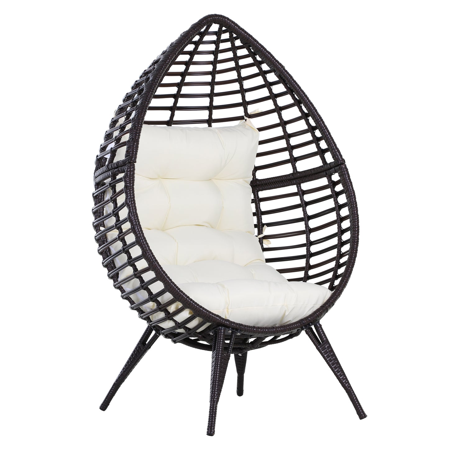 Egg Chair Rattan Wicker Lounge Chair 352lbs Capacity with Soft Cushion, Outdoor/Indoor with Height Adjustable Knob for Backyard Garden Balcony Lawn Living Room, Brown