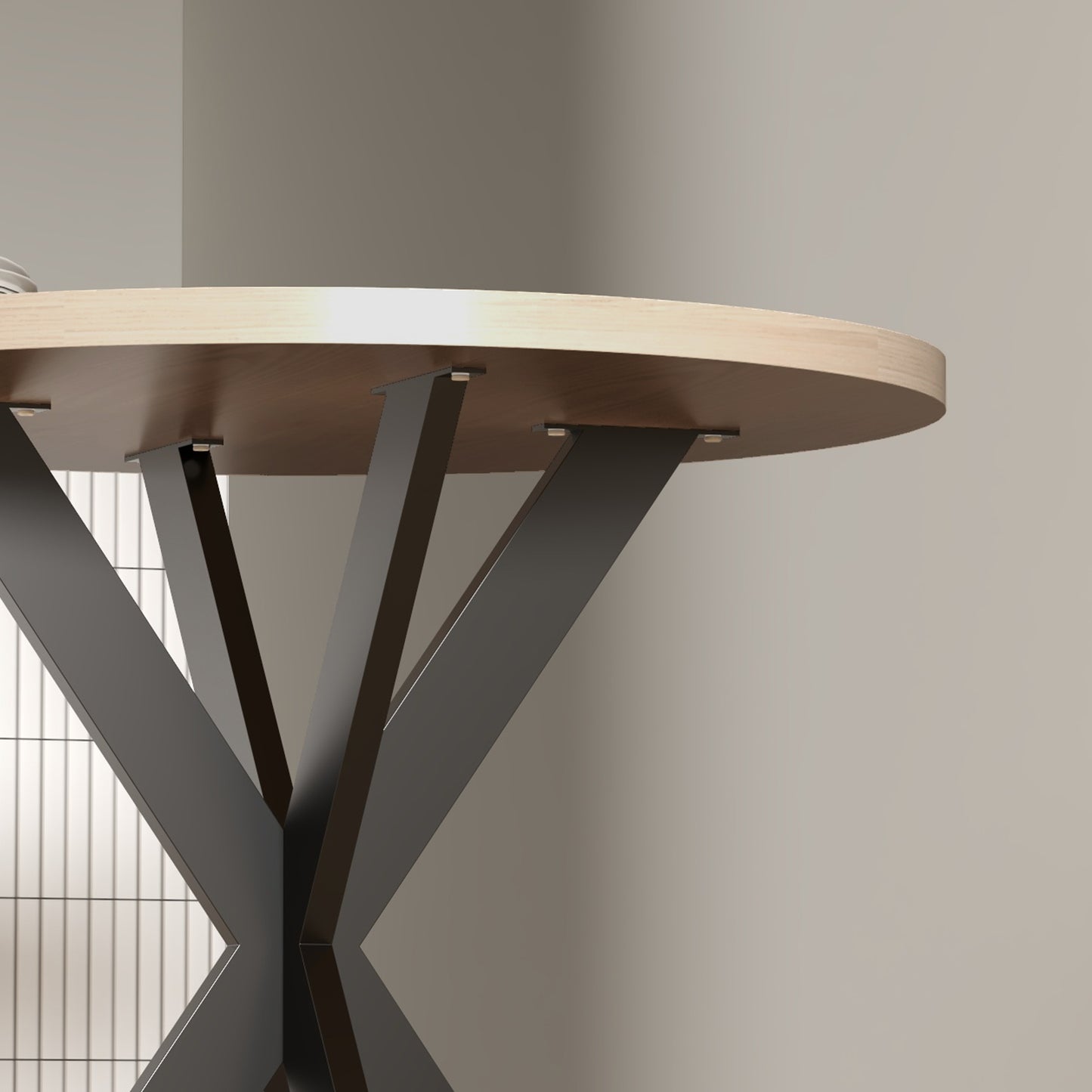 29" Dining Table, Contemporary Round with Steel Legs, in Brown