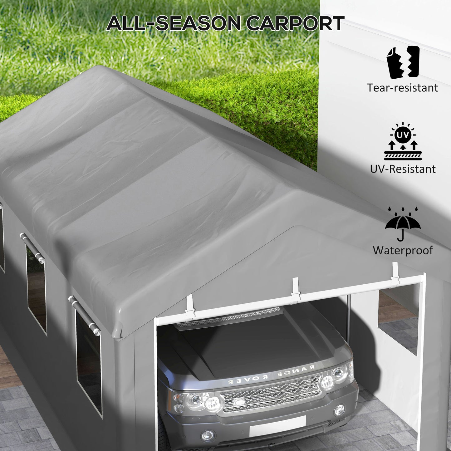 10' x 20' Carport, Heavy Duty Portable Garage with 6 Mesh Windows and 2Doors, Grey