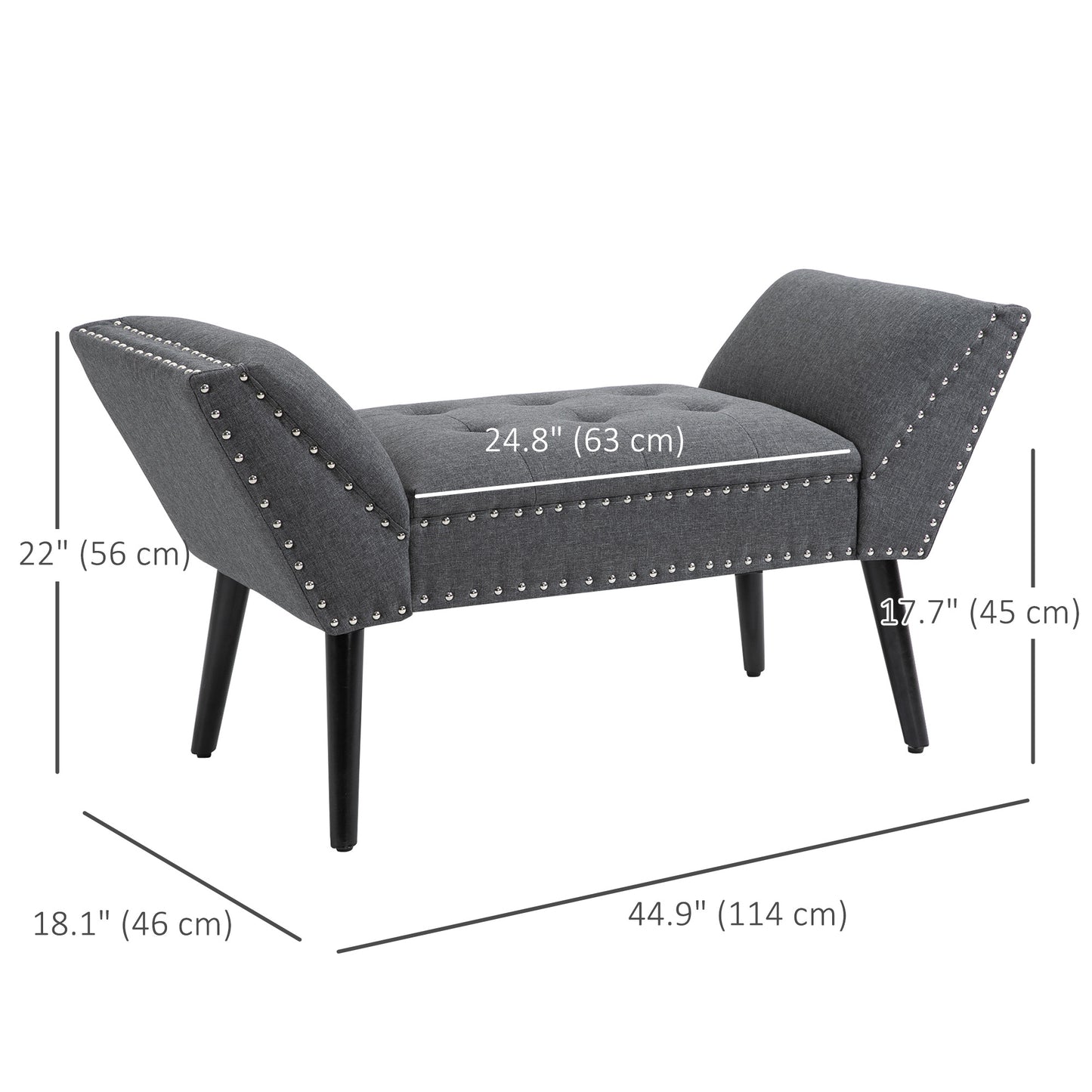 Modern Upholstered Bench, End of Bed Bench for Bedroom, Hallway Bench with Arms and Nailhead Trim