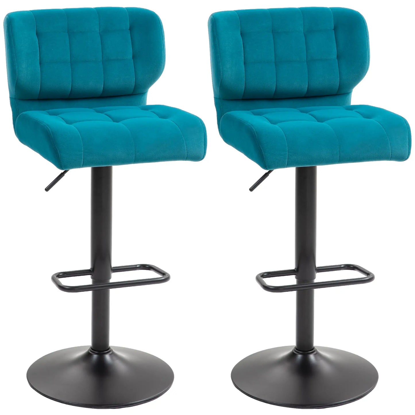 Swivel Tufted Velvet-feel Fabric Barstools Set of 2, Height Adjustable with Footrest Blue