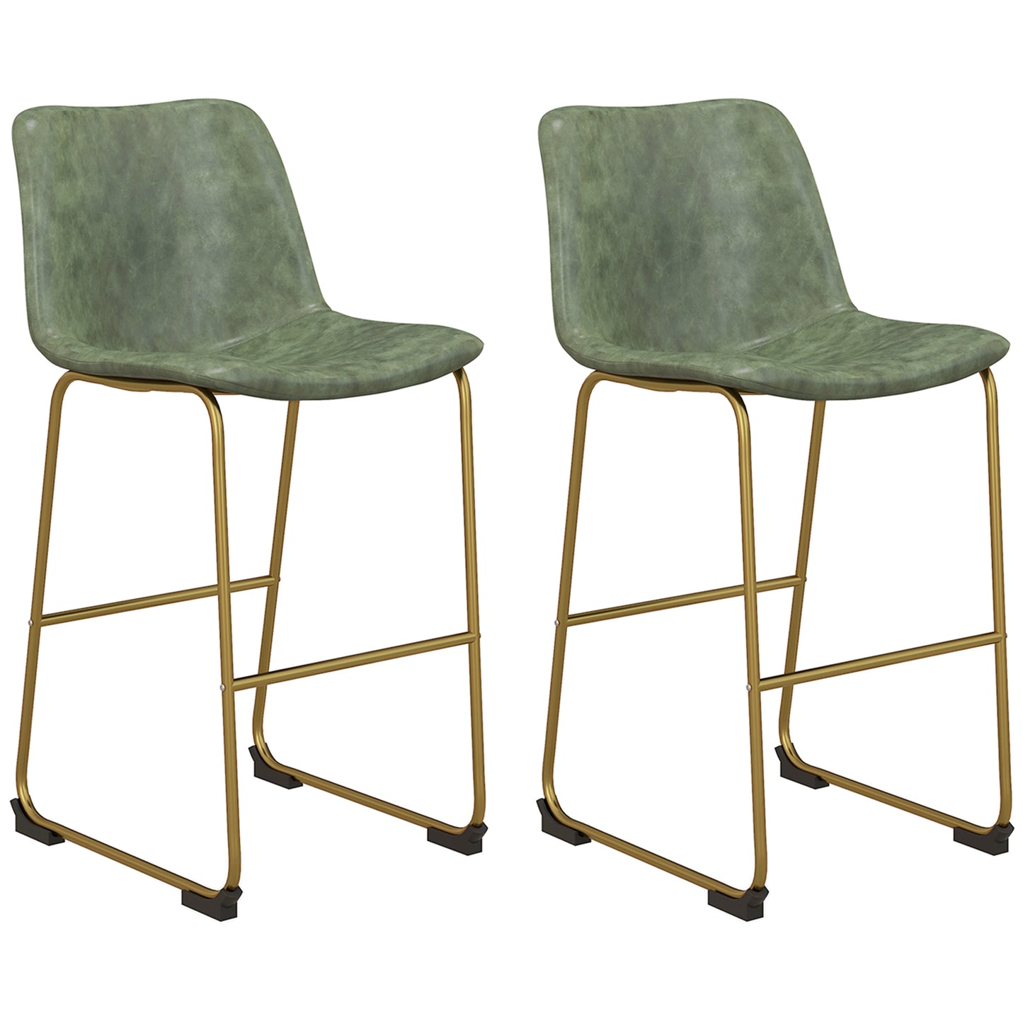 Bar Height Stools Set of 2, PU Leather Upholstered Stools for Kitchen Island, Modern Bar Chairs, Dark Green