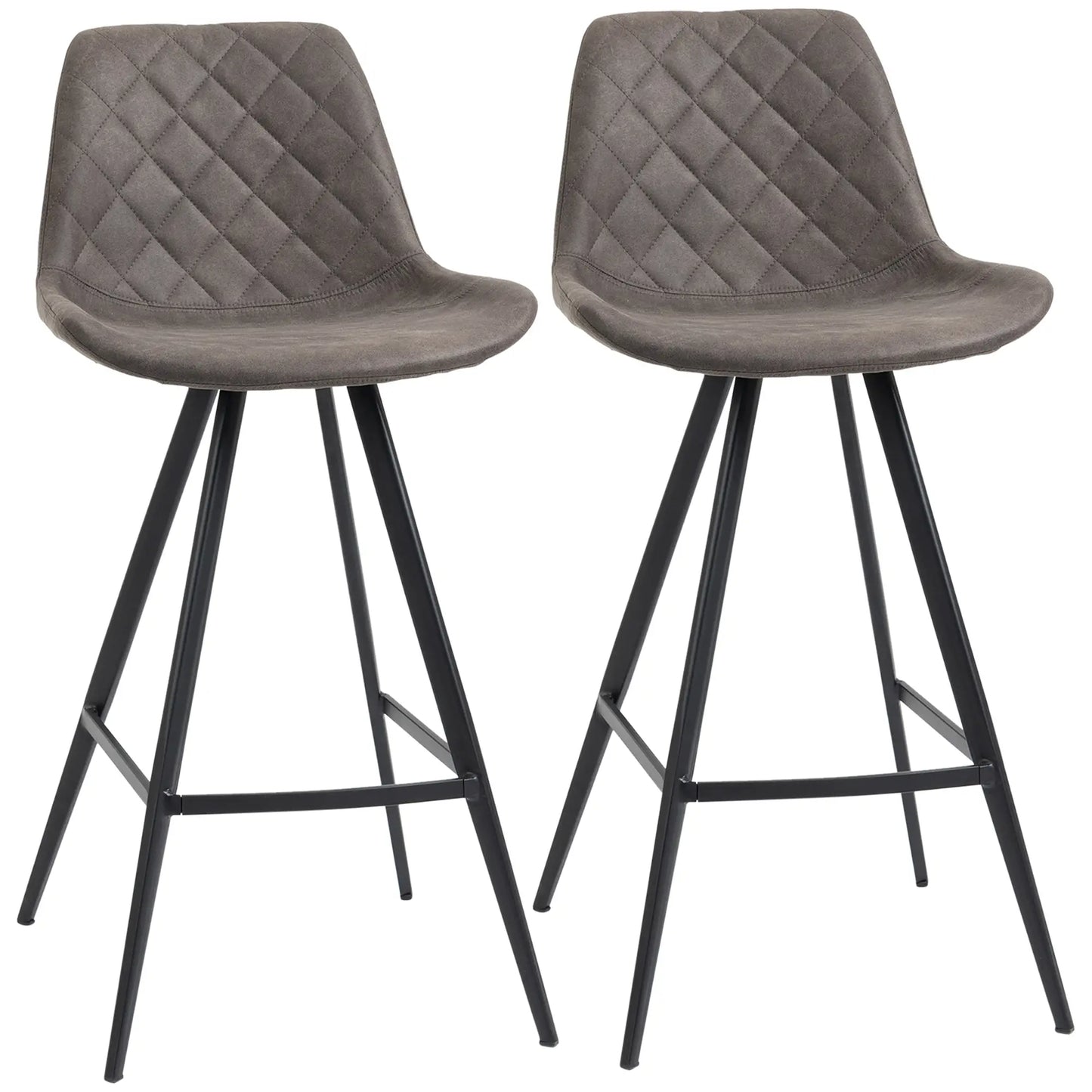 Set of 2 Microfiber Cloth Bar Stools, Multi-functional,Metal Leg Padded Cushion Seat , in Charcoal Grey