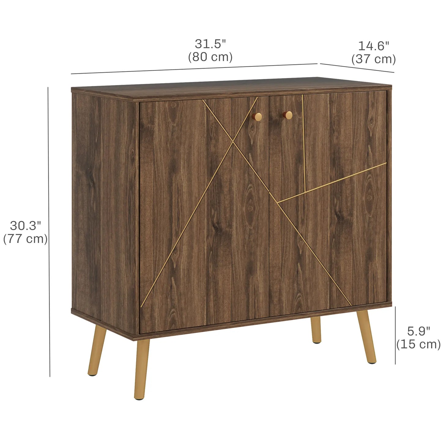 Sideboard Storage Cabinet with Luxurious Steel Lines, Brown