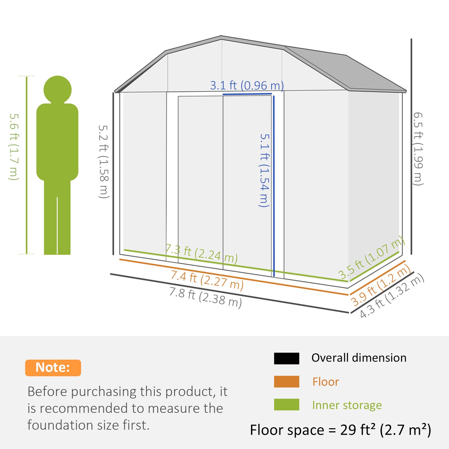 Outsunny 8' x 4' Galvanized Outdoor Storage Shed, Garden Shed with Adjustable Shelves, Double Sliding Doors and Vents