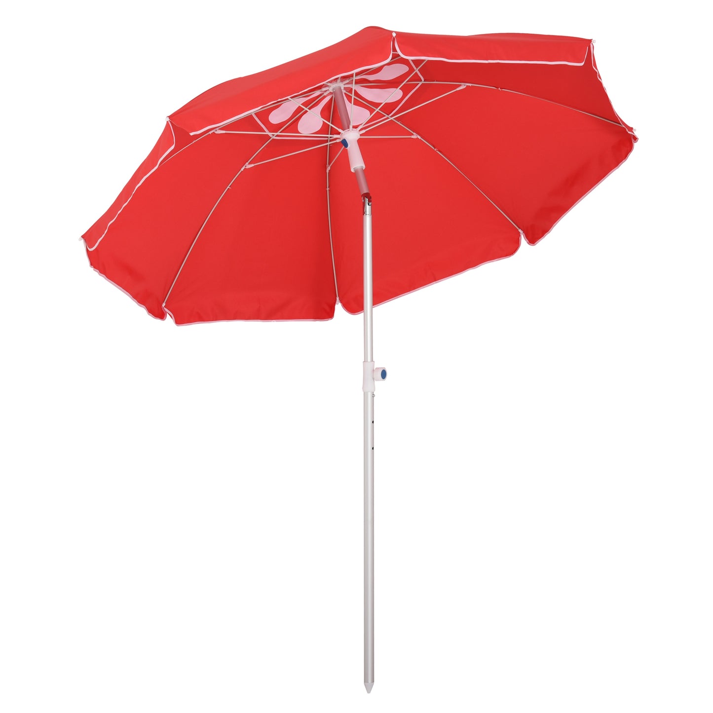 Arc. 6.4ft Beach Umbrella with Aluminum Pole Pointed Design Adjustable Tilt Carry Bag for Outdoor Patio Red