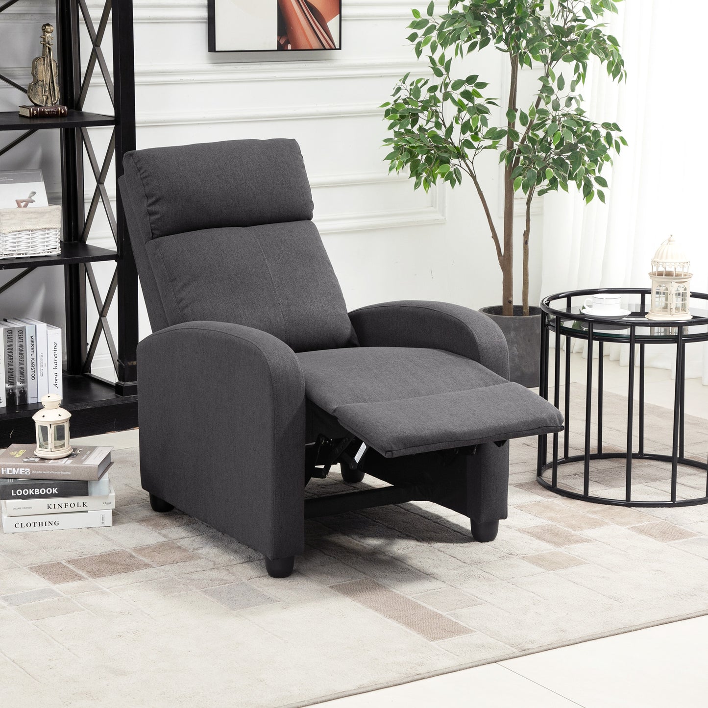 Fabric Recliner Chair Manual Home Theater Seating Single Reclining Sofa Chair with Padded Seat for Living Room, Dark Grey