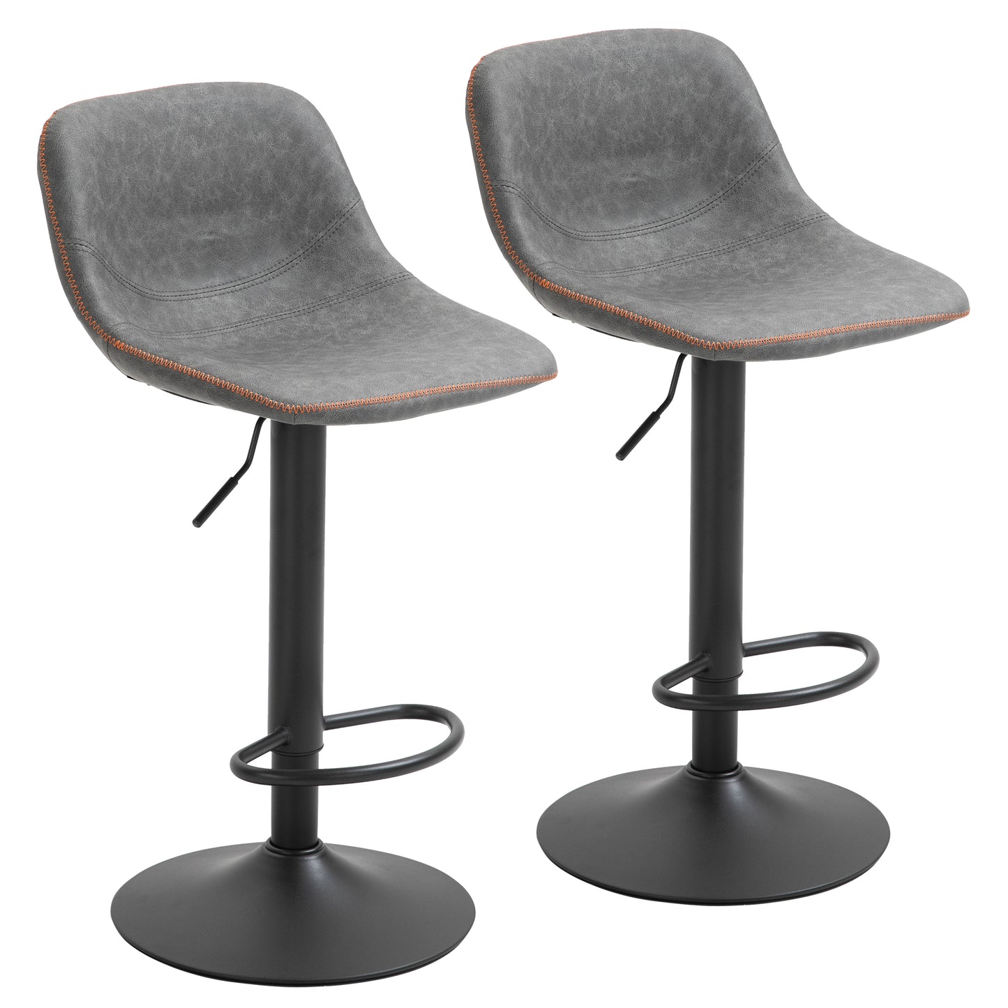 Stools Set of 2, Swivel Counter Height Bar Stools, Adjustable Bar Chair with Back and PU Leather Upholstery for Kitchen and Home Bar, Grey