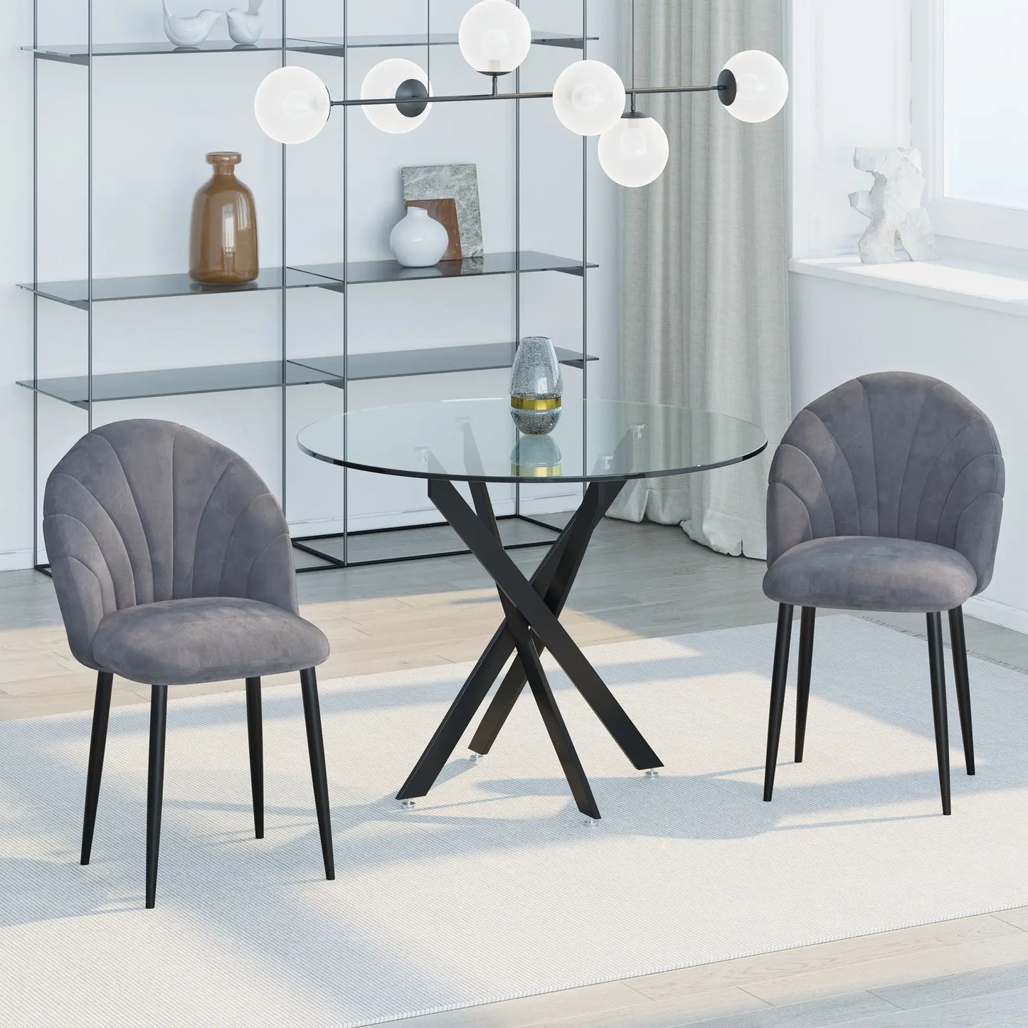 Armless Dining Chairs with Curved Backrest, Velvet-feel Accent Chairs in Grey