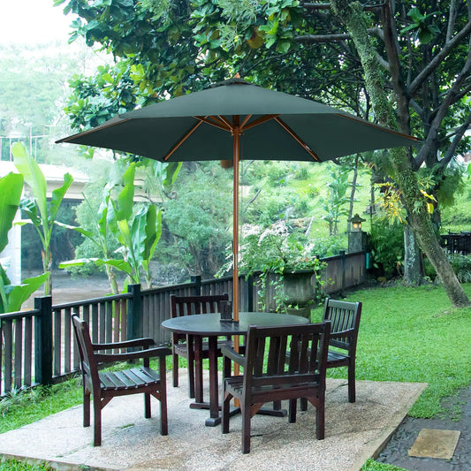 9' x 8' H Patio Umbrella, Market Umbrella with Hardwood Frame and Wind Vent, in Green