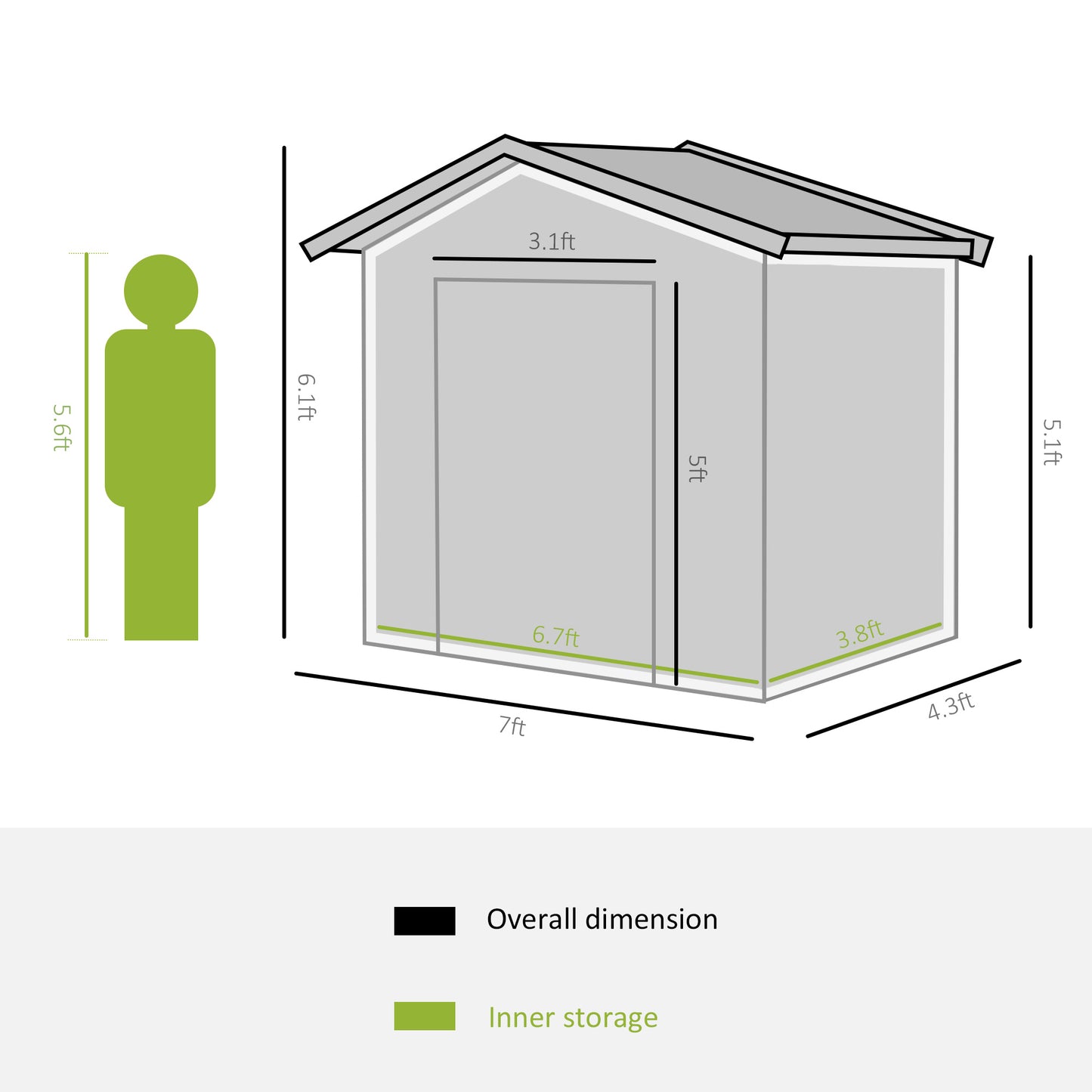 7' x 4.3' x 6.1' Garden Storage Shed Outdoor Patio Yard Metal Tool Storage House w/ Floor Foundation and Double Doors Green