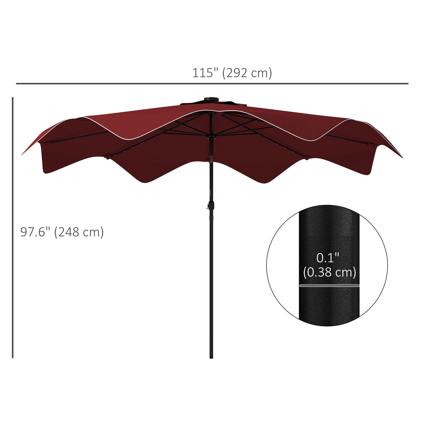 Solar Patio Umbrella with LED and Tilt, Outdoor Market Table Umbrella Parasol with Crank, 10 x 10 ft, Wine Red