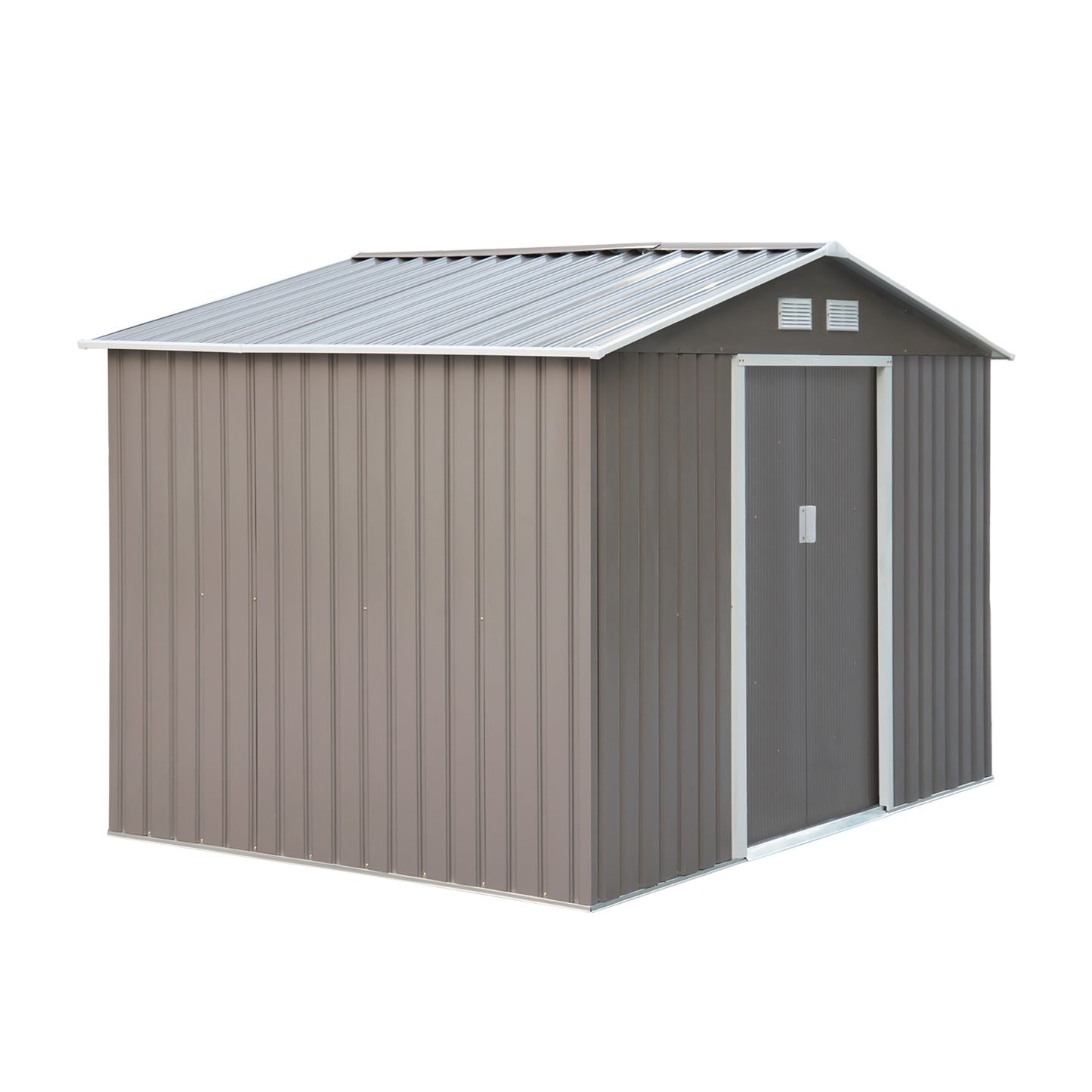 9.1' x 6.4' x 6.3' Garden Storage Shed w/Floor Foundation Outdoor Patio Yard Metal Tool Storage House w/ Double Doors Grey