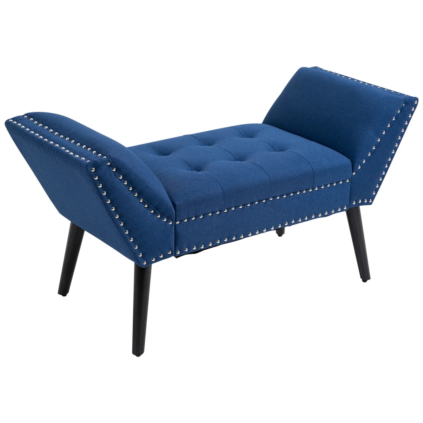 Modern Upholstered Bench with Arms and Nailhead Trim in Blue