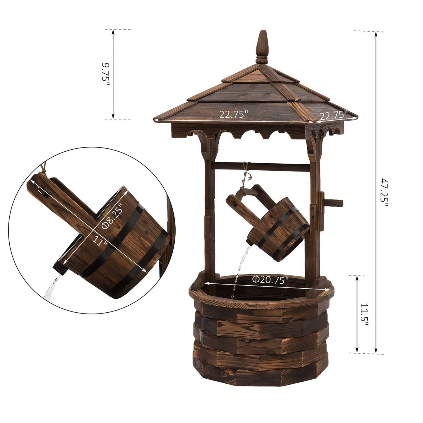 Barrel Waterfall Fountain Rustic Wood w/Pump Garden Decor