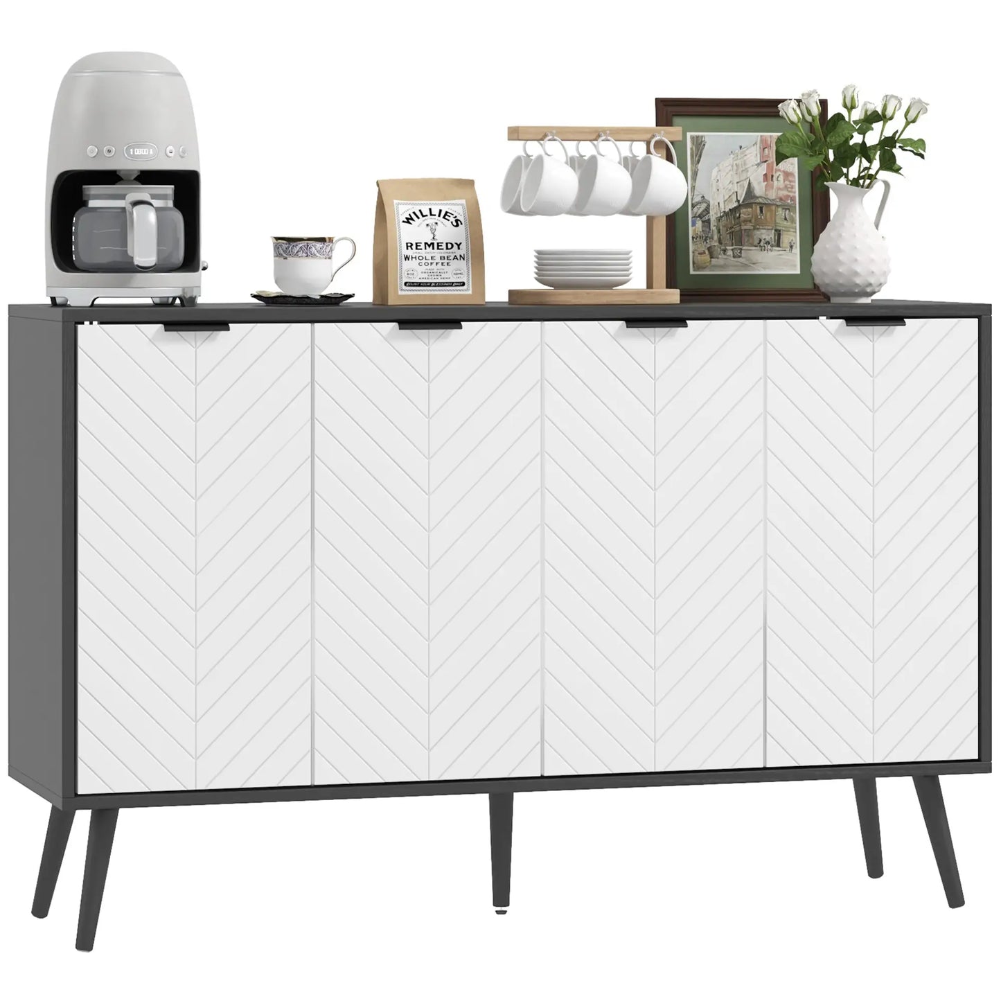 Modern Sideboard Buffet, with Adjustable Shelves in Black