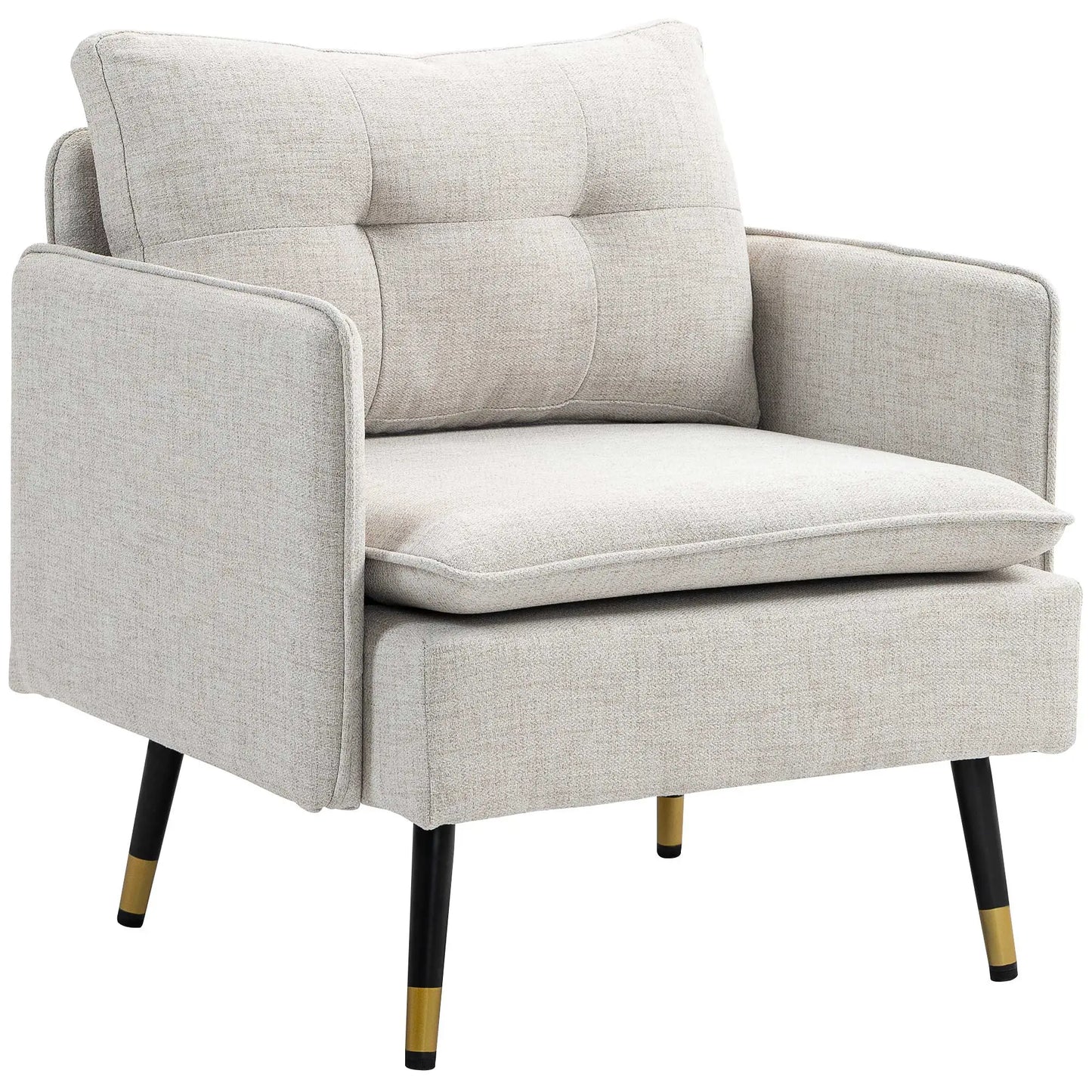 Modern Armchair, Upholstered Accent Chair with Tufted Back Cushion and Steel Legs in Cream White