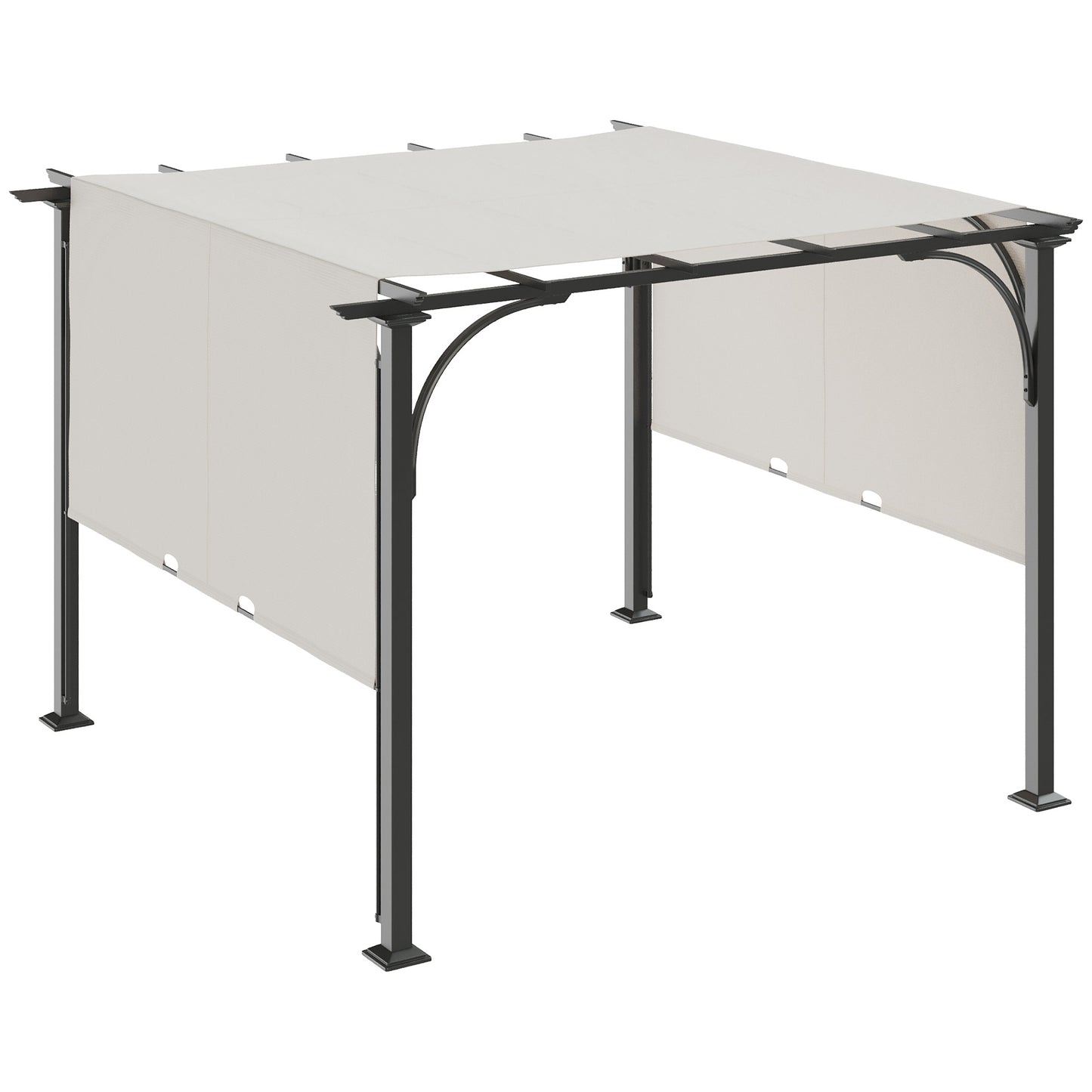 10' x 10' Outdoor Pergola Patio Gazebo Retractable Canopy Sun Shelter, Steel Frame, White