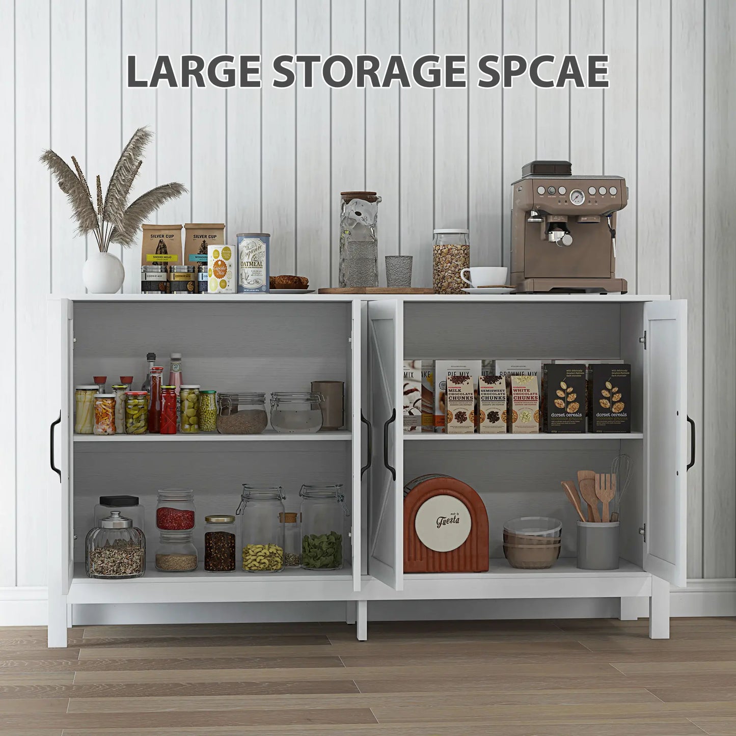 Sideboard Buffet with Barn Door and Adjustable Shelf in White