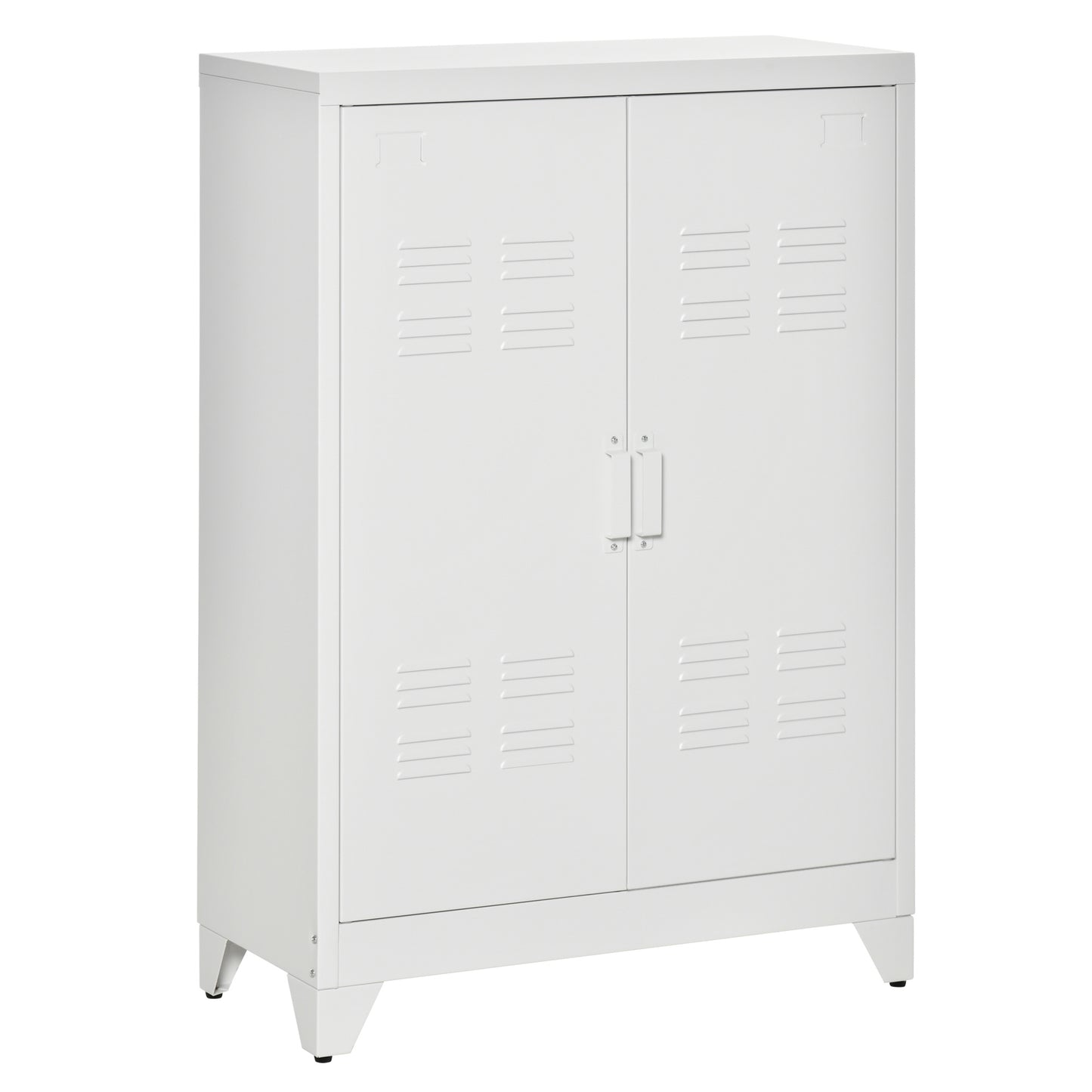 Metal Storage Cabinet, Industrial style with 2 Louvered Doors, Adjustable Shelves for Living Room, White