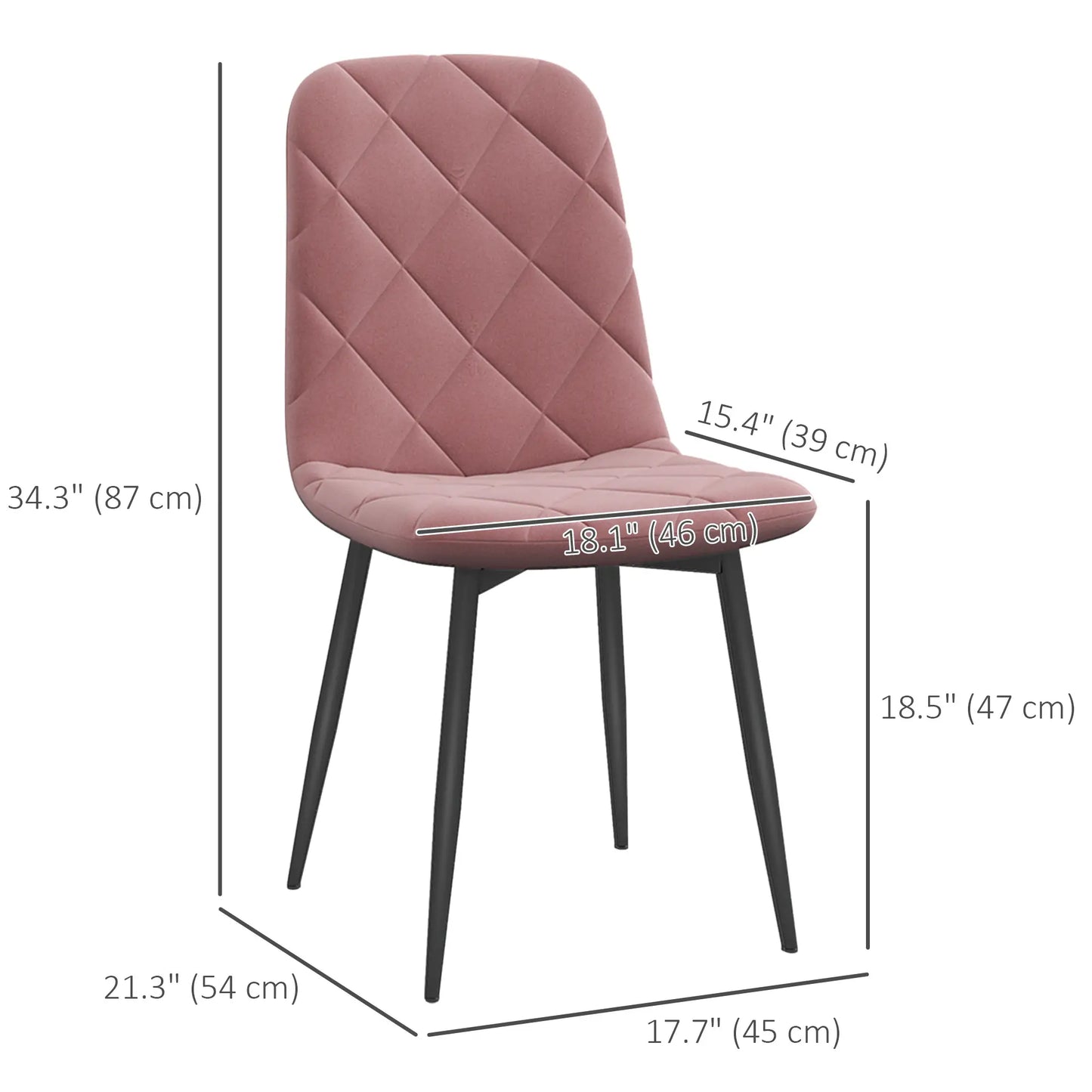 Set of 4 Dining Chair, Upholstered with Steel Legs, Pink