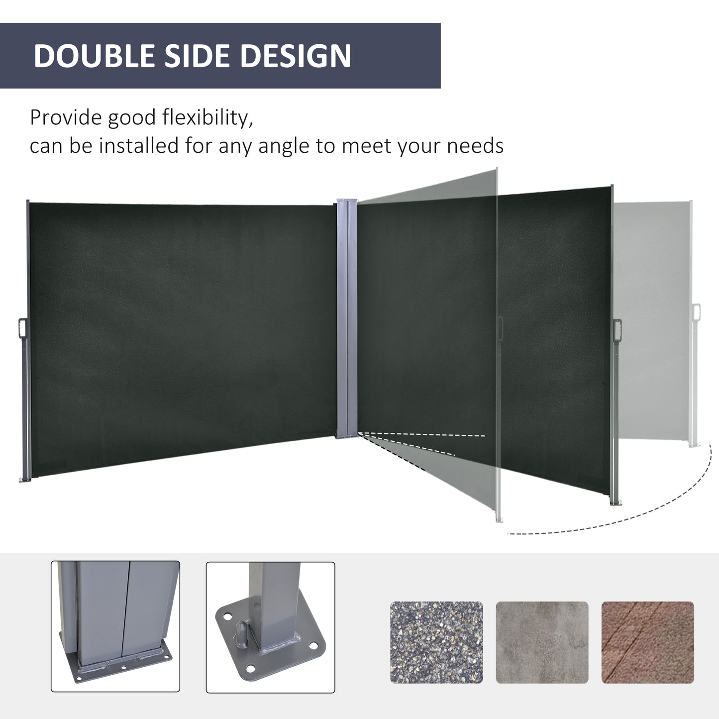 Double Retractable Side Awning, 236" x 63" Outdoor Privacy Wall, Patio Screen for Garden, Balcony, Backyard, Grey