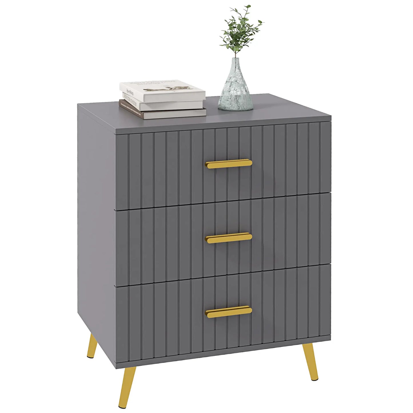 3 Drawer Drawer Chest with Aluminium Legs and Gold Handles, in Dark Grey