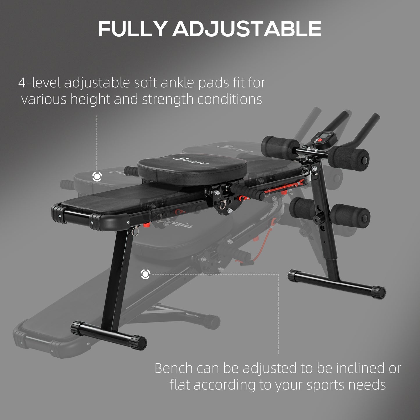 Multi-Workout Ab Machine Foldable Ab Workout Equipment Sit Up Bench Side Shaper Abdominal Cruncher with Resistance Bands & LCD Display for Core, Leg, Arm, Buttocks Shaper