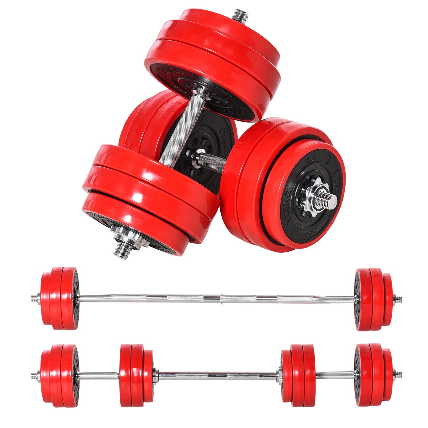 66lbs 2-In-1 Dumbbell & Barbell Adjustable Set Strength Muscle Exercise Fitness Plate Bar Clamp Rod Home Gym Sports Area