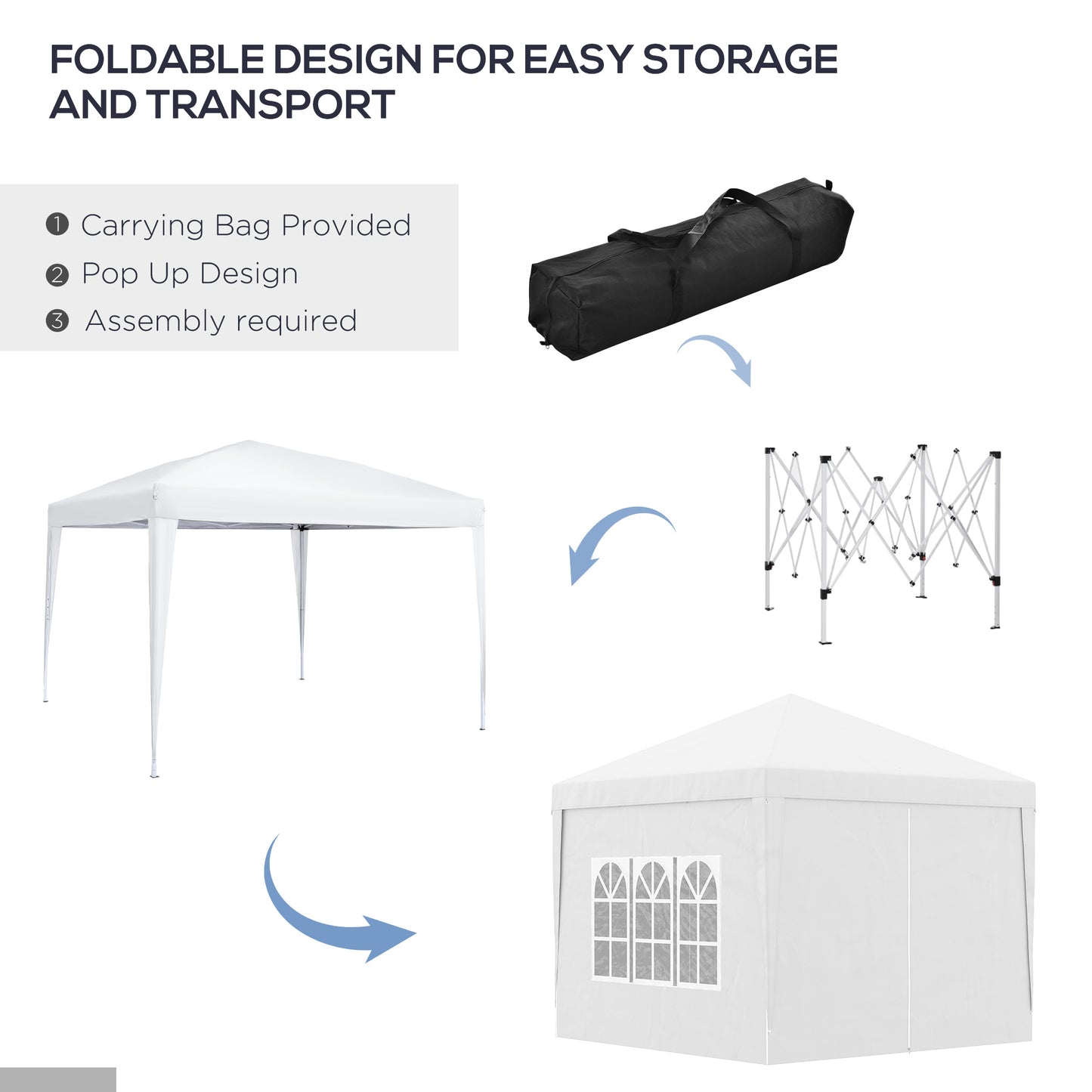 10'x10' Outdoor Pop Up Party Tent Wedding Gazebo Canopy with Carrying Bag (White)