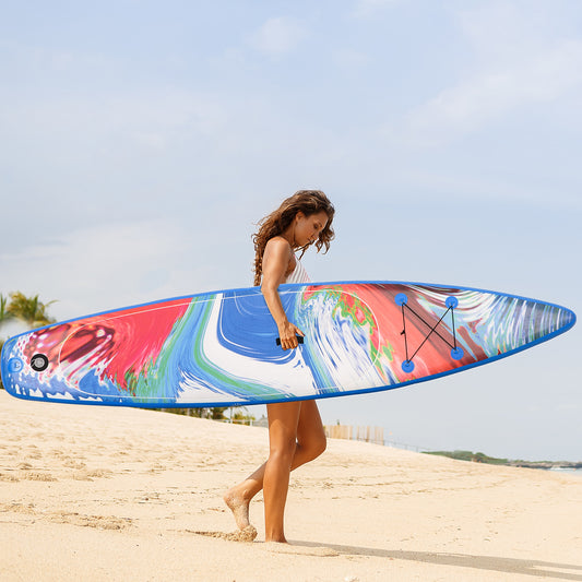 Inflatable Paddle Board, Stand Up Paddle Board Adjustable Aluminum Paddle Non-Slip Deck Colorful Spray-painting Board with ISUP Accessories & Carry Bag, 11'9'' x 30" x 6", Blue