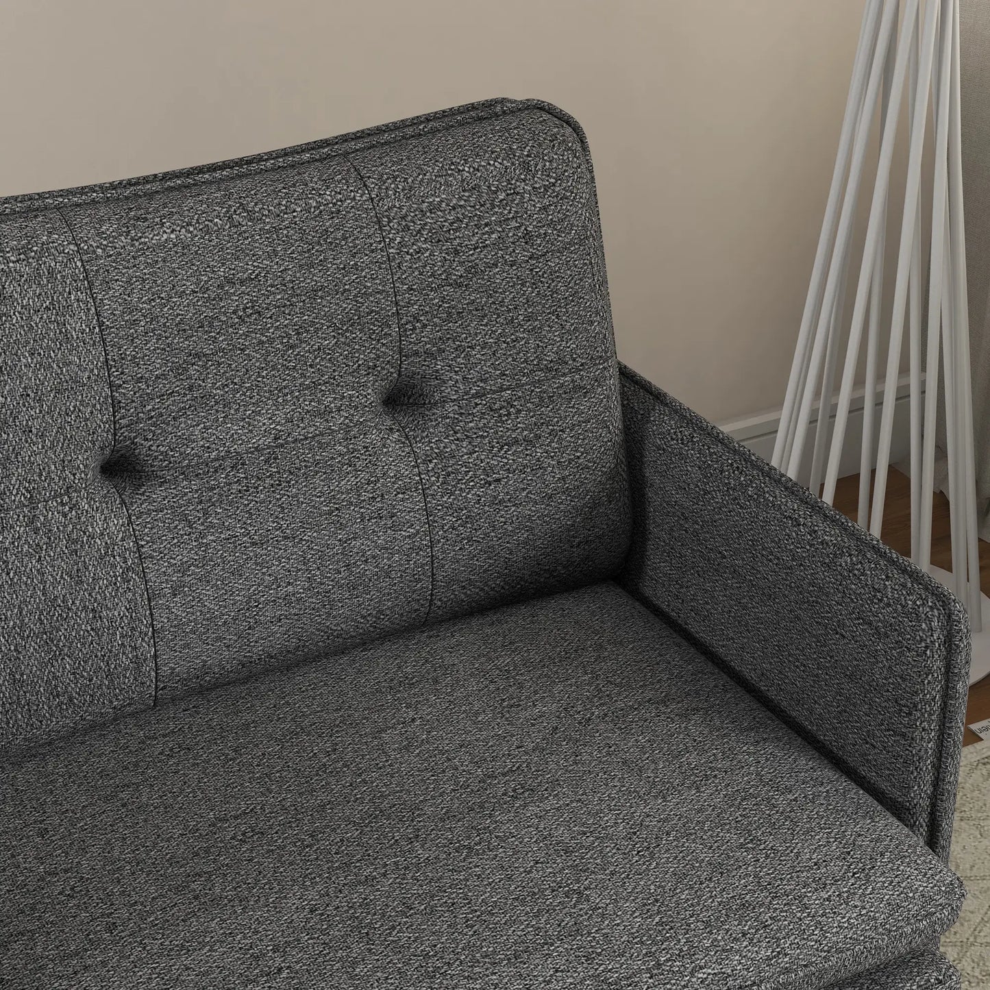 Modern Armchair, Upholstered Accent Chair with Tufted Back Cushion and Steel Legs in Dark Grey