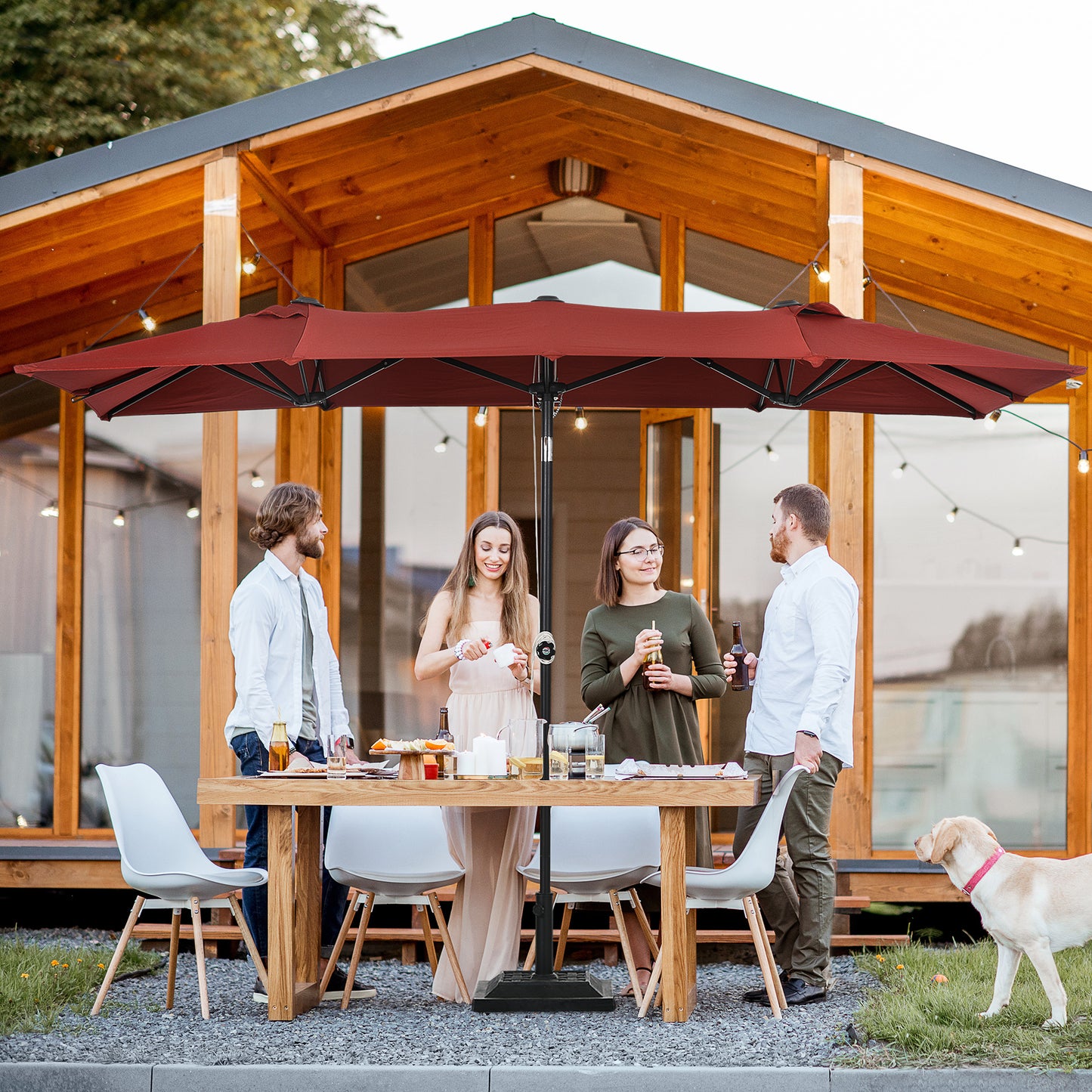 Double-Sided Patio Umbrella Parasol with Tilt, Adjustable Height, Vents and 12 Ribs, for Garden, Deck, Pool, Wine Red