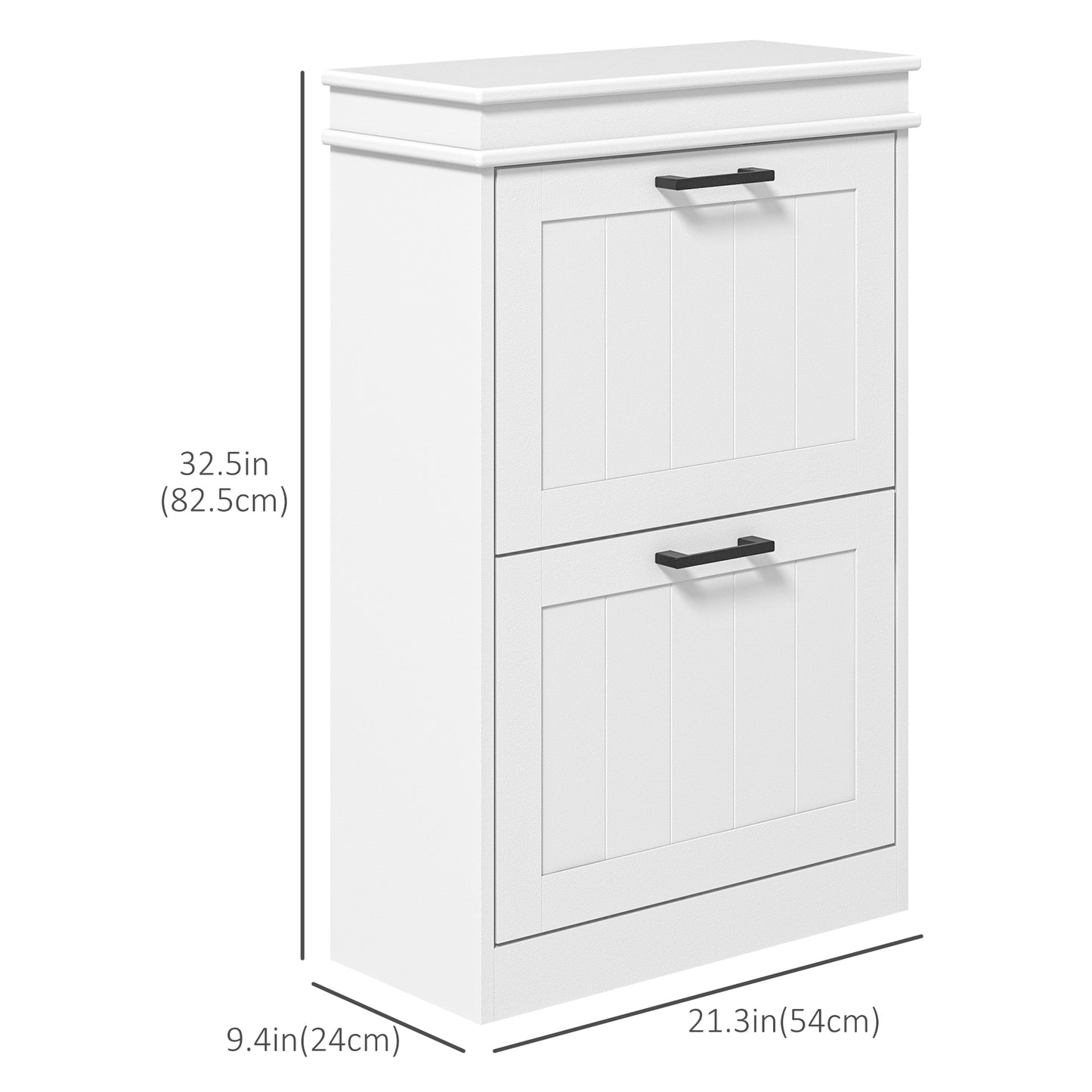 10 Pair Shoe Storage Cabinet with 2 Flip Drawers and Adjustable Shelves, Narrow, White