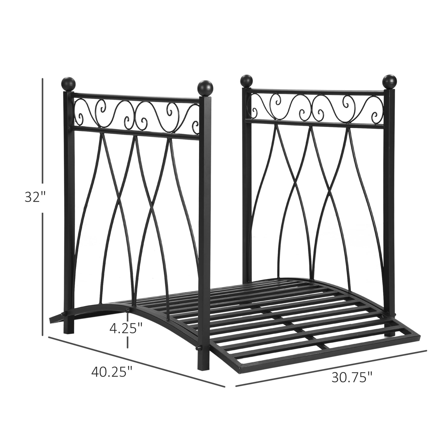 3.3FT Classic Garden Bridge with Safety Railings Arc Footbridge Decorative Pond Bridge for Backyard Creek Stream, Black