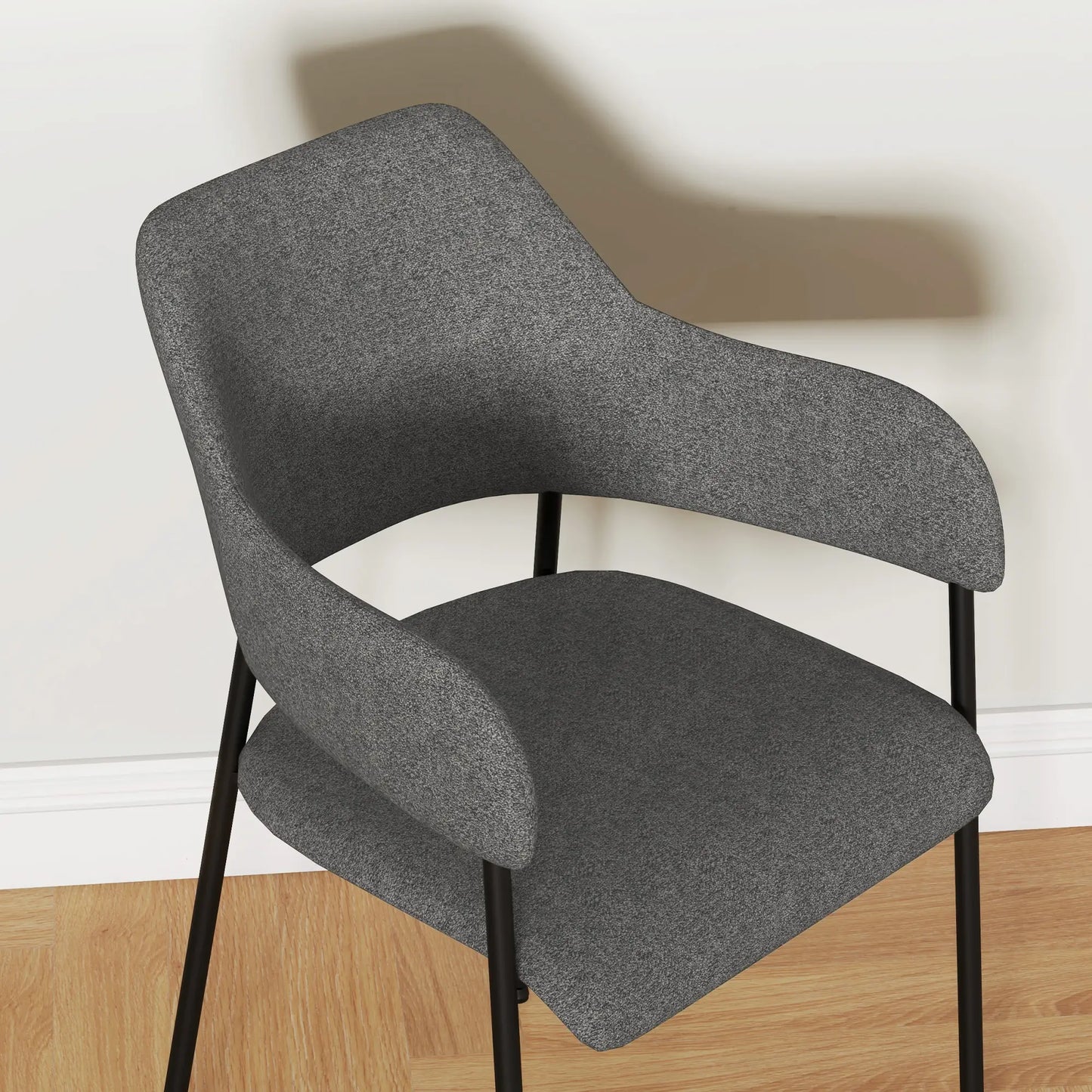 Set of 2, Fabric Kitchen Chairs with Armrests and Steel Legs in Black